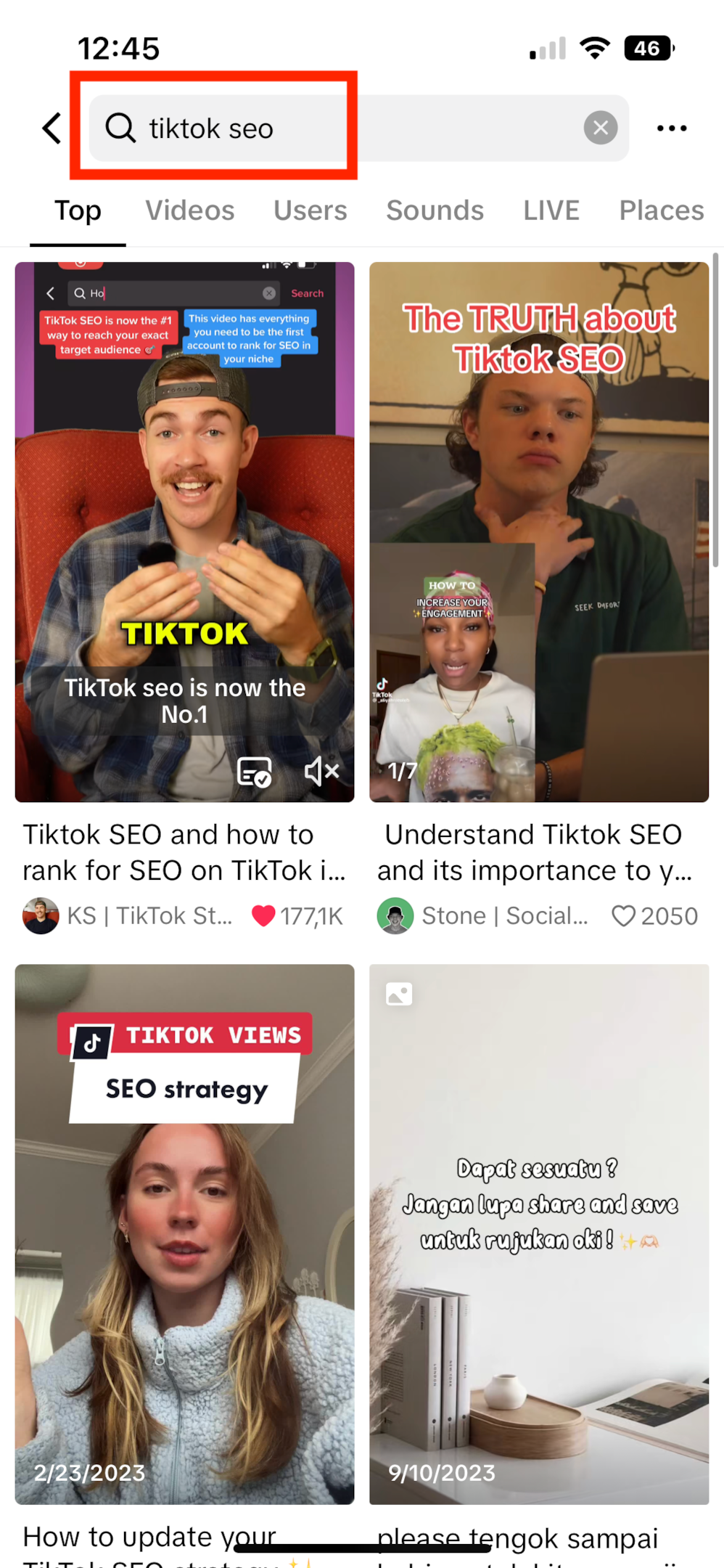 tiktok search bar