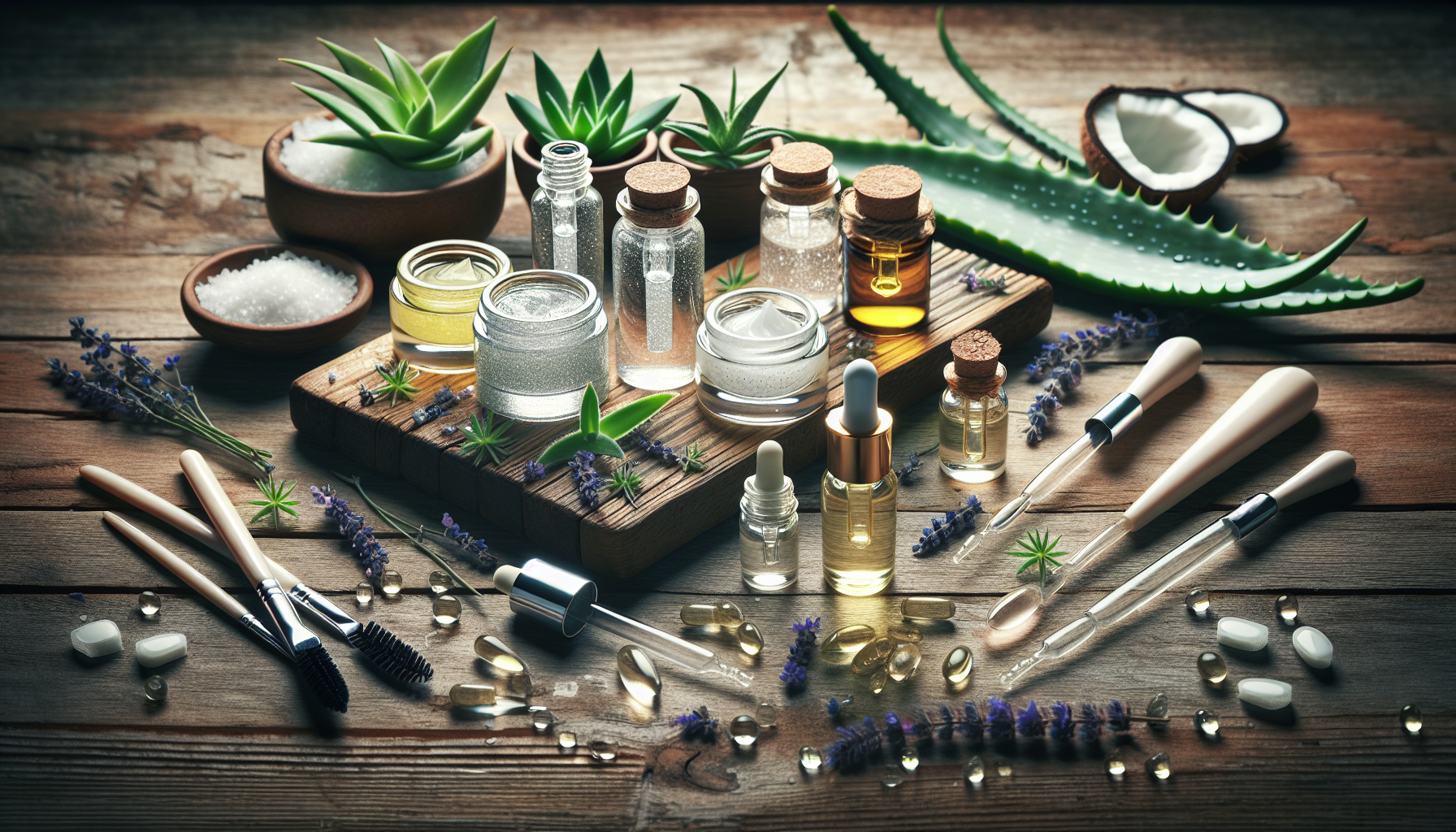 A creative depiction of DIY eyelash care products.