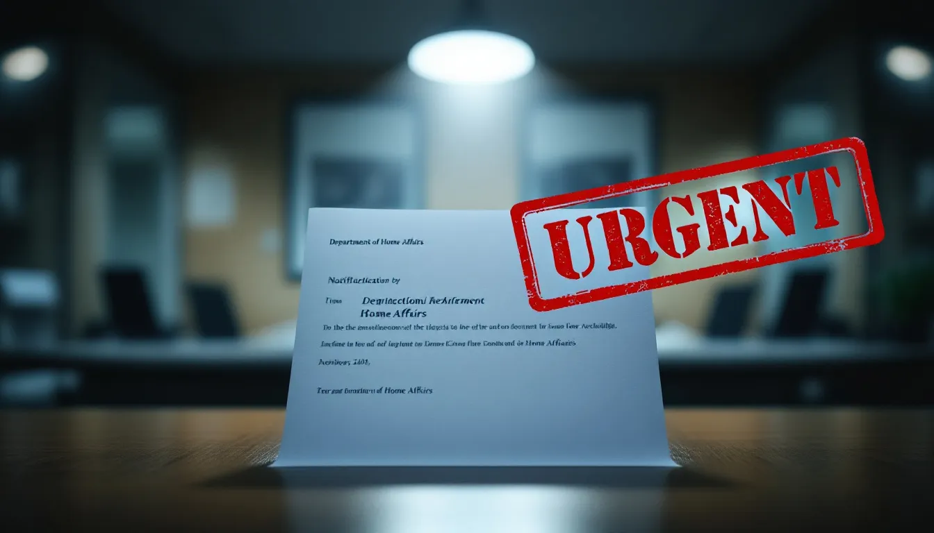Notification letter to the Department of Home Affairs regarding visa status.