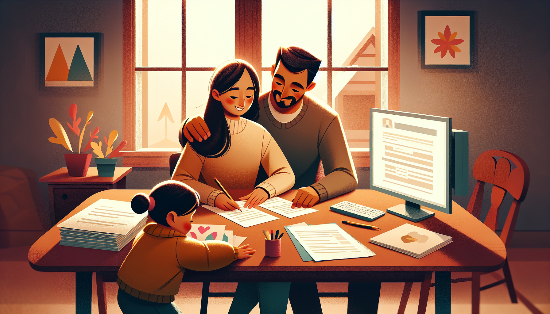 An illustration of a family applying for child support services.