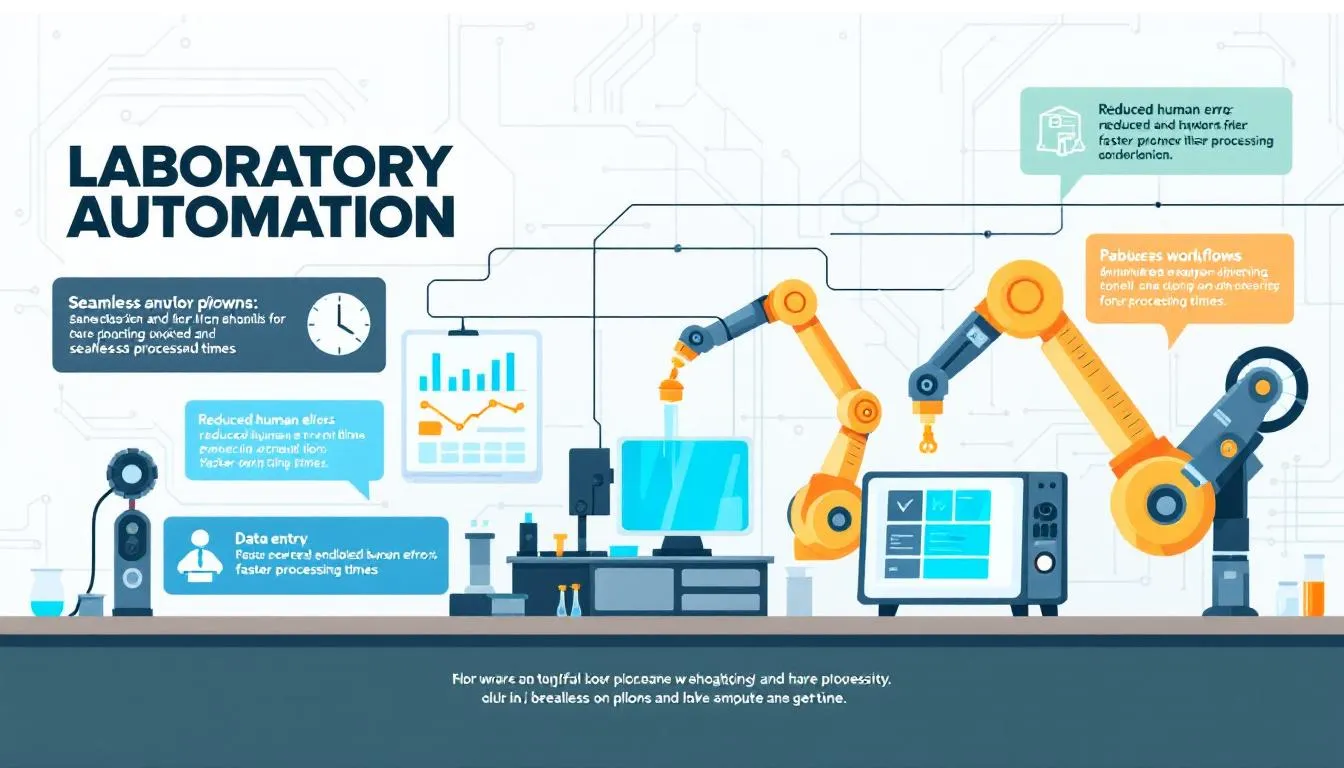 An illustration showing the advantages of laboratory automation in enhancing efficiency and productivity.