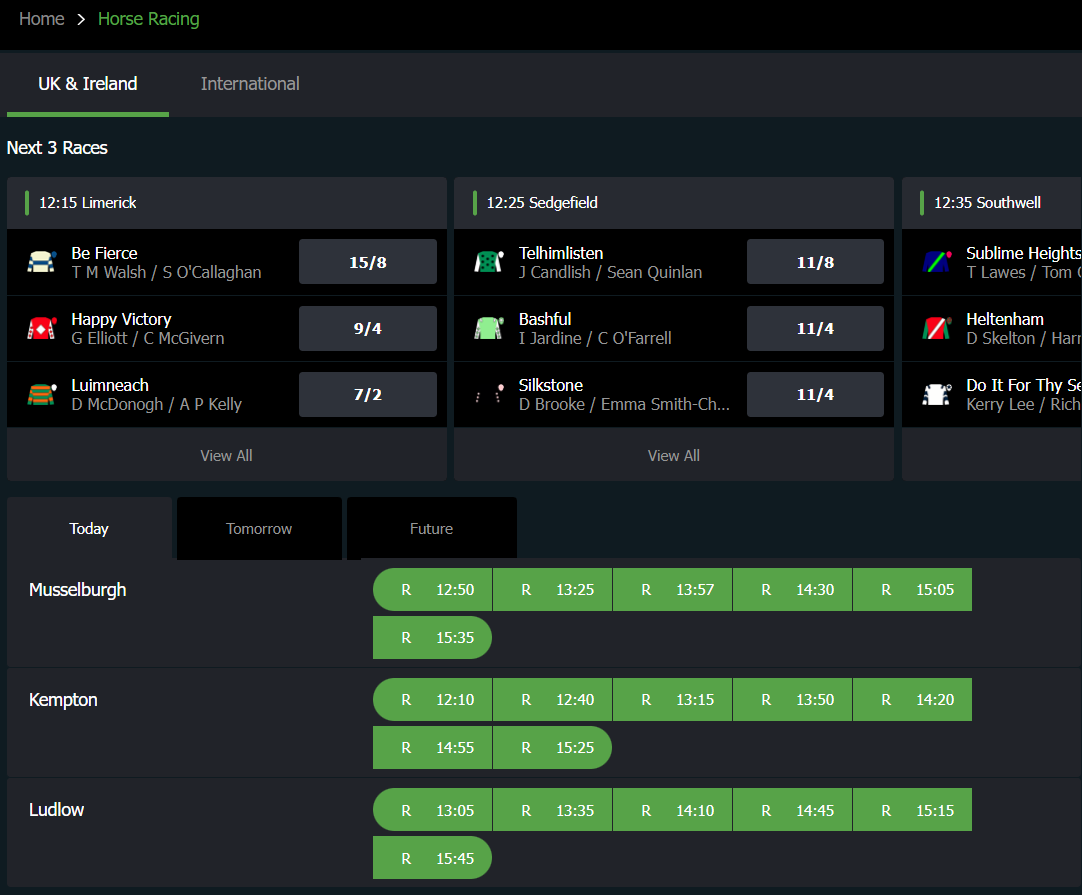 Fansbet Horse Racing example