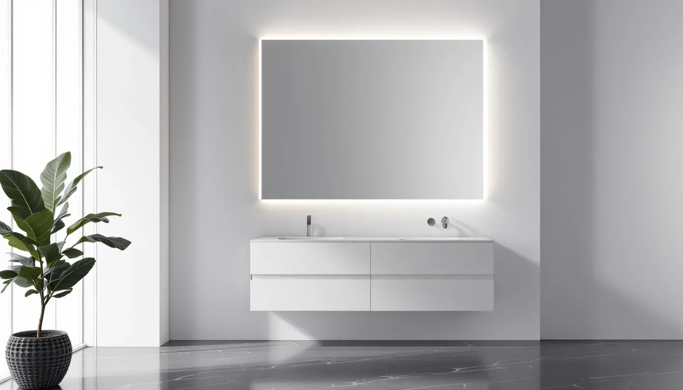 Top Bathroom Cupboard with Mirror Solutions for Your Space 1 A stylish bathroom cupboard with mirror reflecting light, enhancing the space.