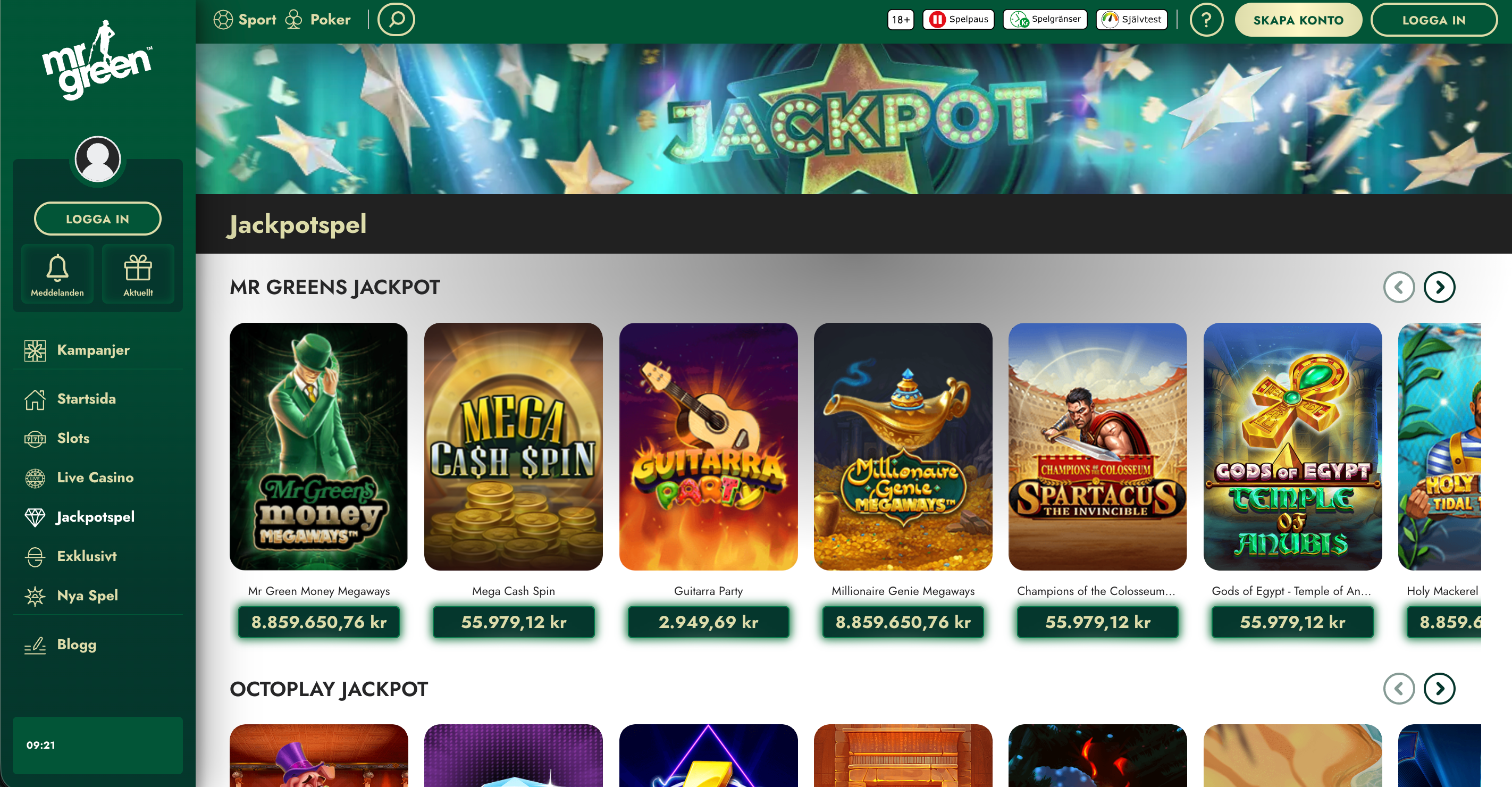MrGreen jackpottar