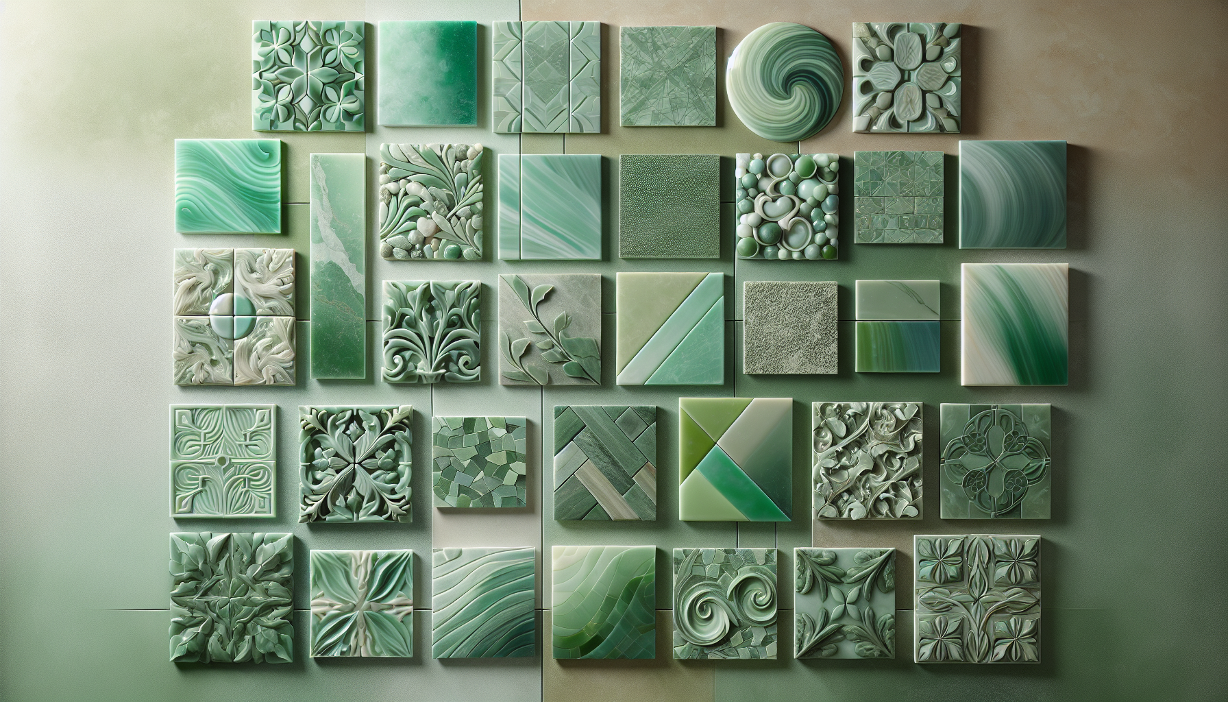 Various green bathroom tiles