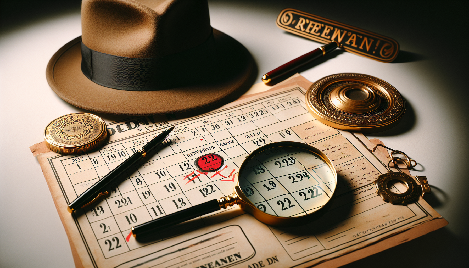 Illustration of a calendar with the renewal date for a private investigator bond highlighted