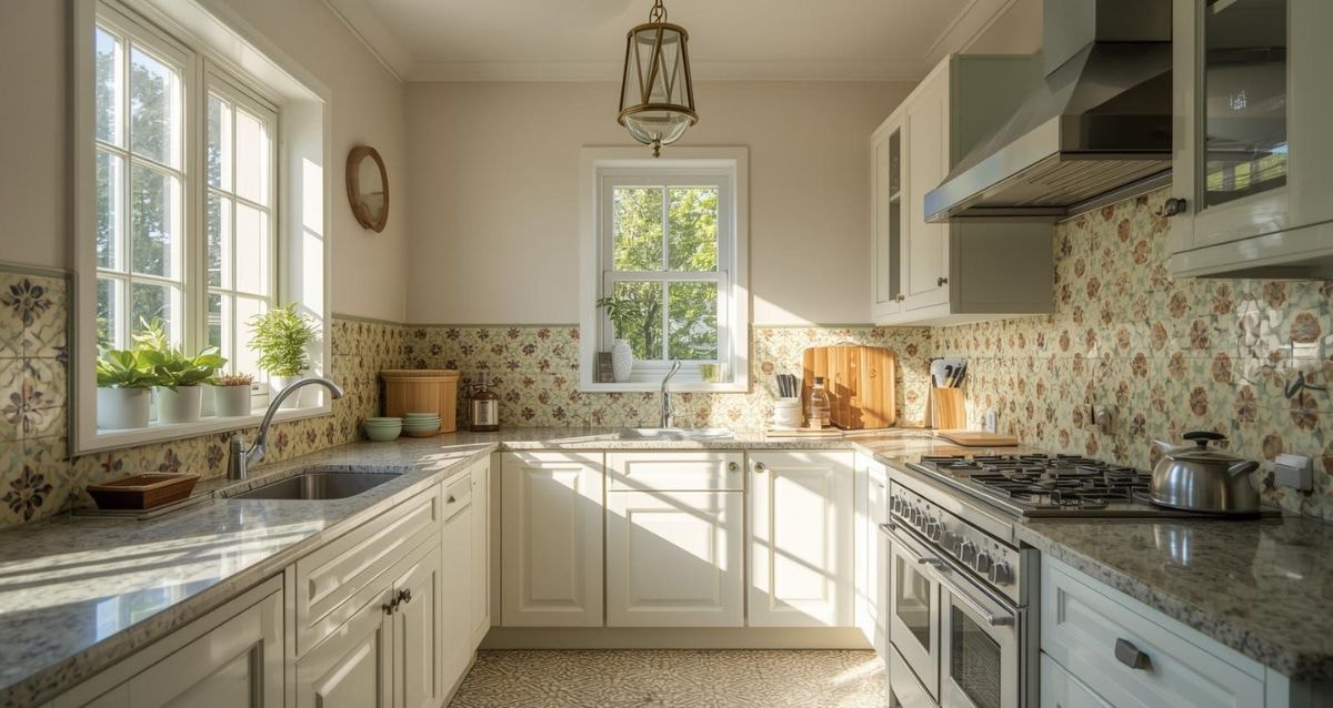 Beautiful kitchen design idea using retro tiles