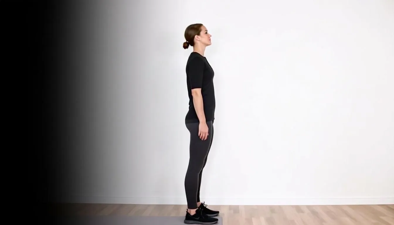 A person is demonstrating proper spinal alignment in a neutral position, lying on their back with knees bent and feet flat on the ground, emphasizing the importance of core strength and body awareness for reducing chronic back pain. Their arms rest comfortably at their sides, and their head is resting, showcasing a relaxed posture that supports back health and functional movement.