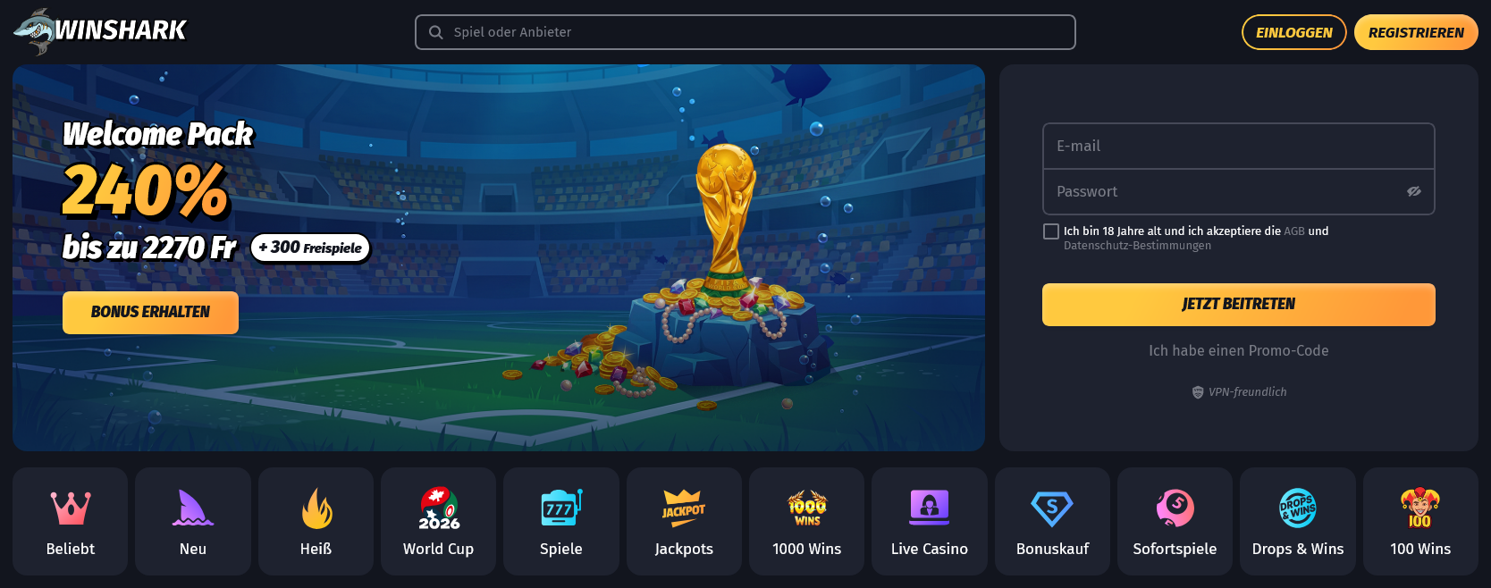 name: winshark-online-casino, alt: startseite des winshark online casinos, title: angebote des winshark casinos
