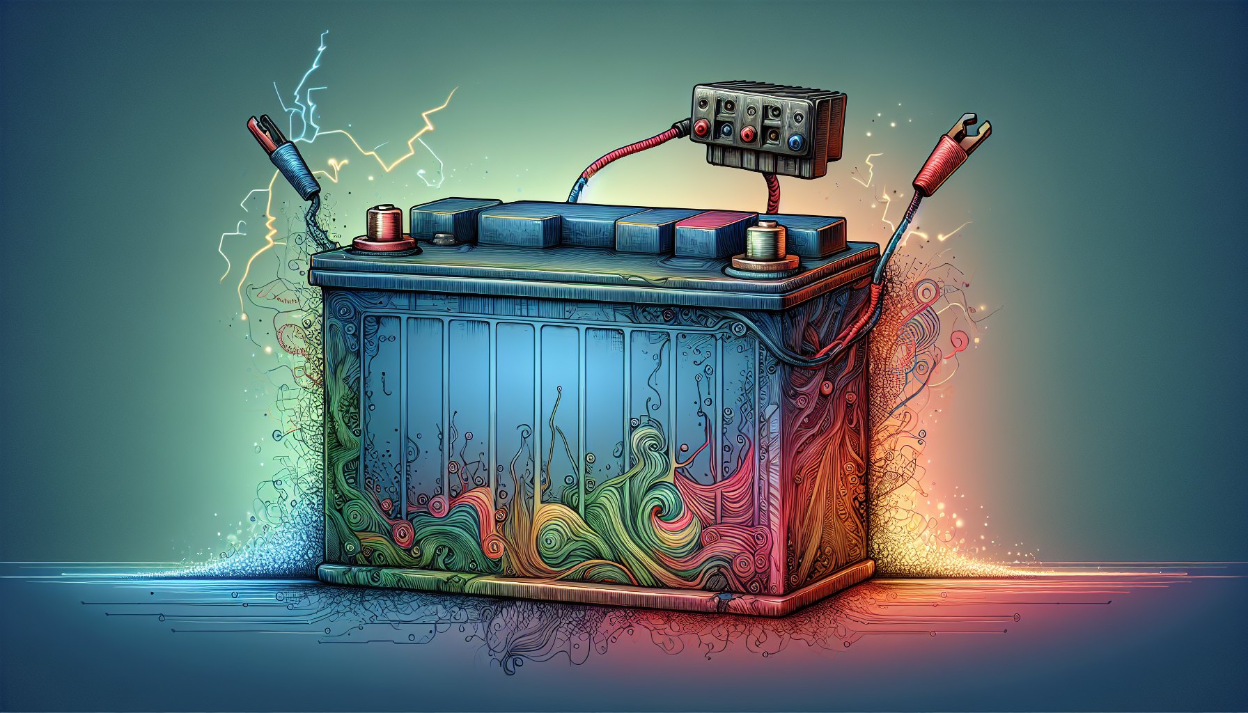 Illustration of a car battery with voltage regulator issues