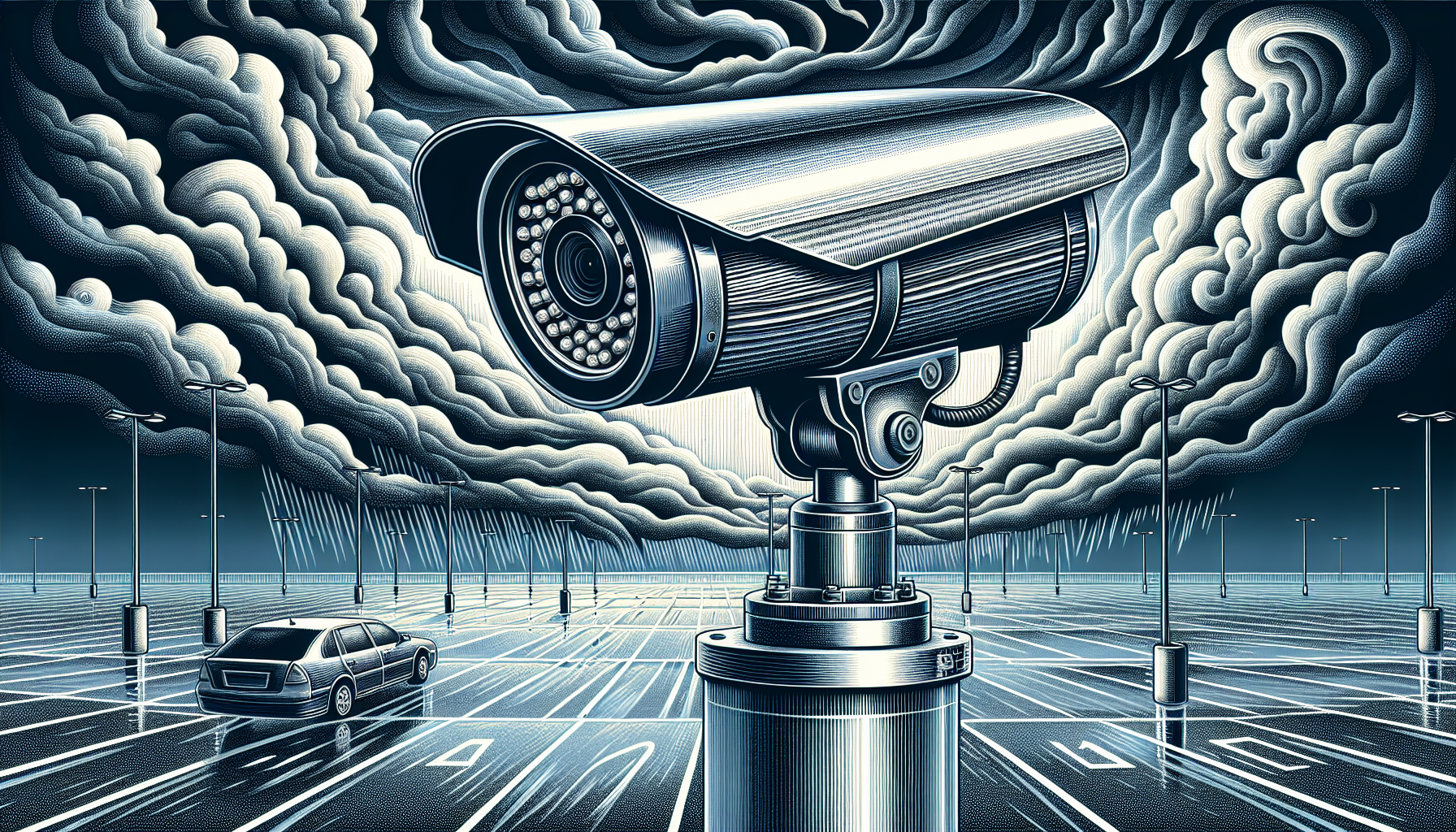 Illustration of weather-resistant parking lot camera