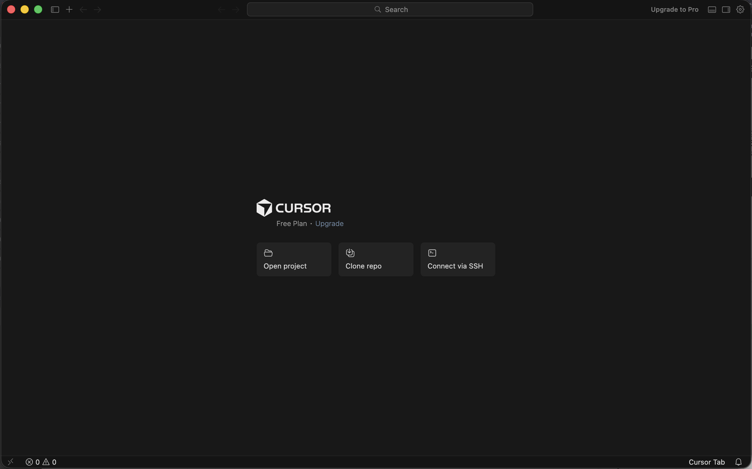 Cursor welcome screen