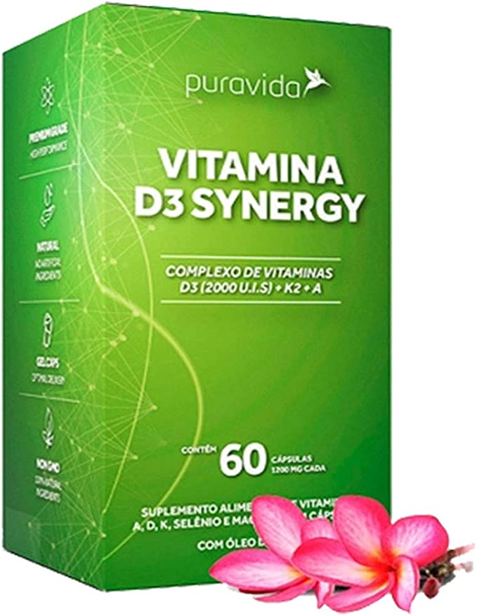 Vitamina D3 Synergy, vitamina D em cápsulas da Puravida. Fonte da imagem: Amazon