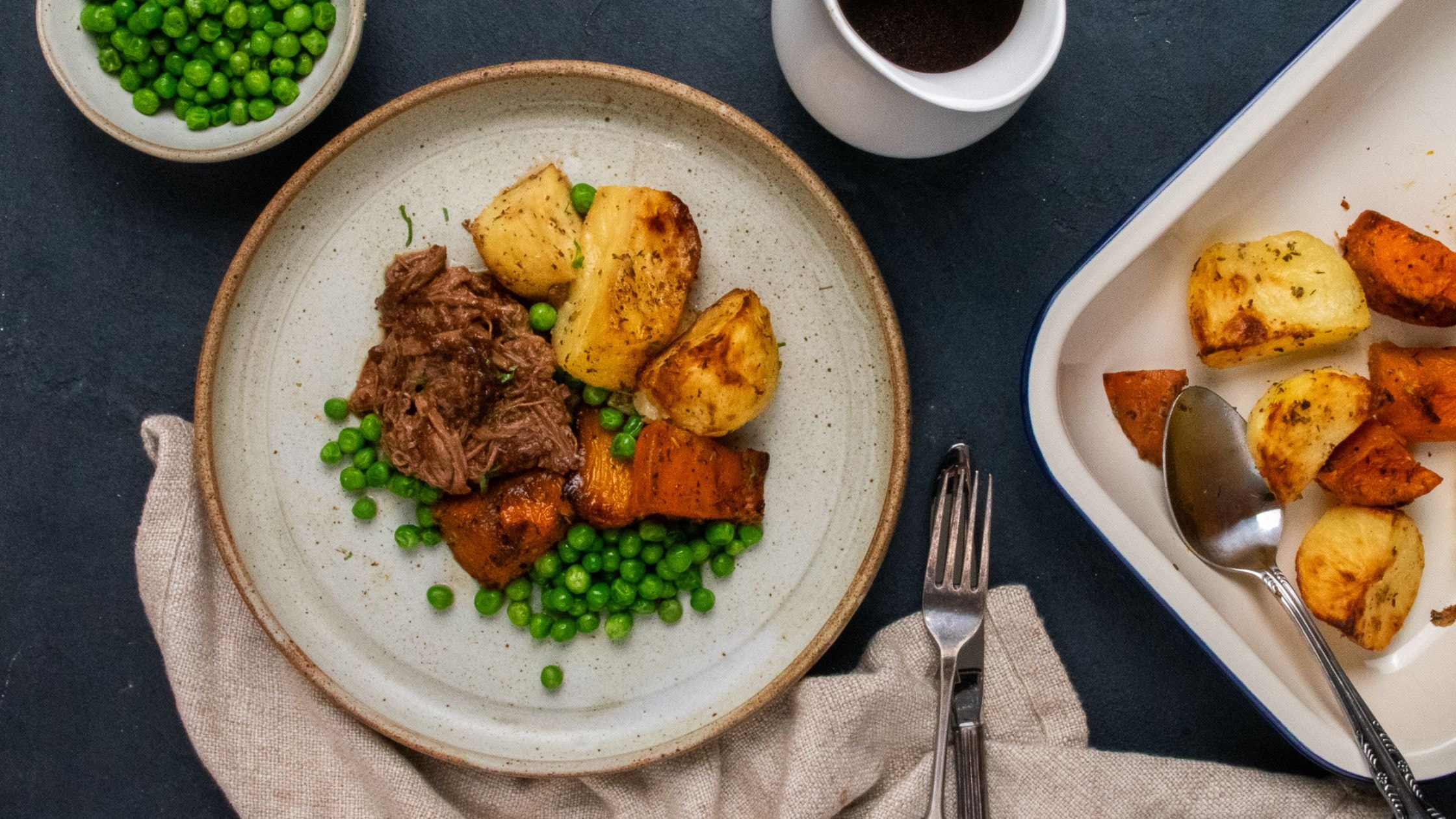 An image of Gavin's Roast Beef with Vegetables and Red Wine Jus