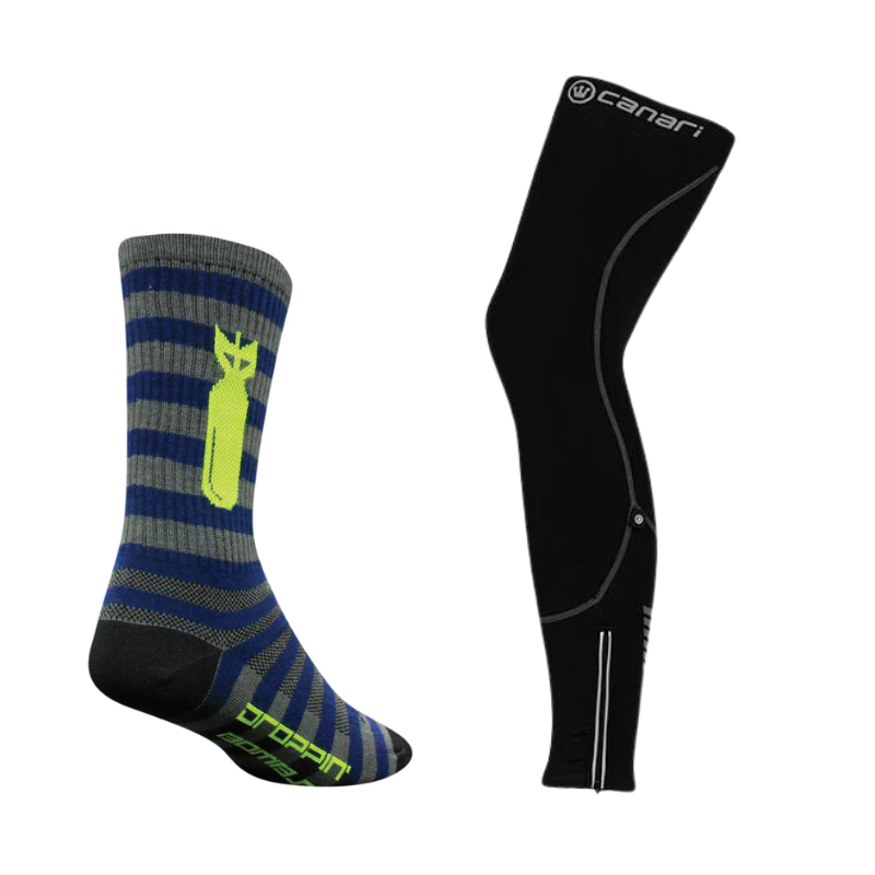 Image of socks and leg warmers used to enhance comfort on a long ride.