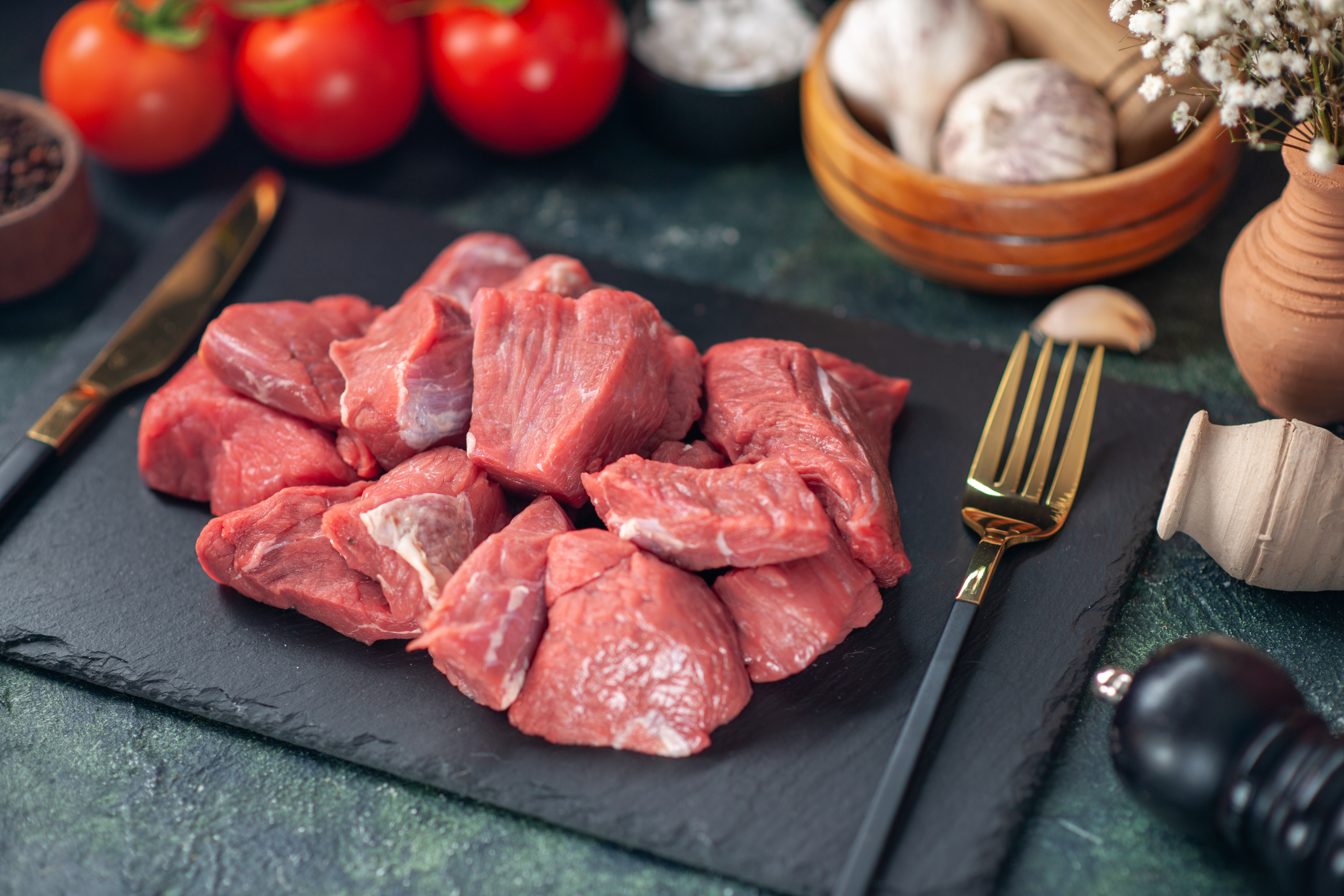 On medium heat brown the meat in olive oil and place into a large pot or slow cooker. Deglaze the pan with beef stock, beef bone broth or red wine and season with salt and pepper, Worcestershire sauce, a dash of balsamic vinegar, fresh herbs and more beef broth.