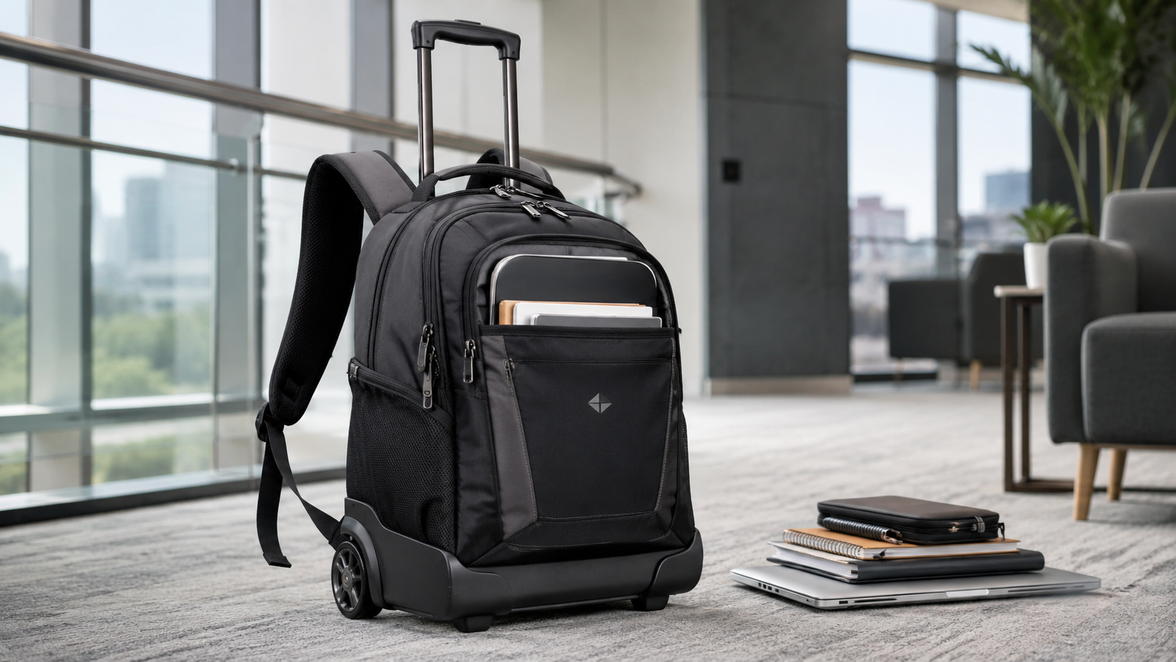 Wheeled backpack with an extended telescopic handle