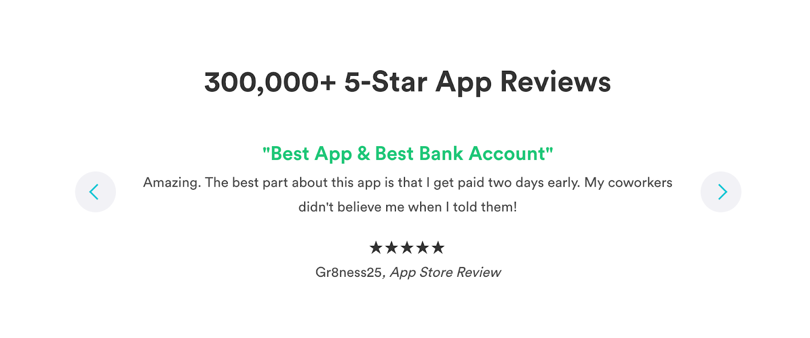 Ecommerce fulfillment: example of Social Proof: Chime App review. Source: https://www.chime.com/applyggspotme-2/