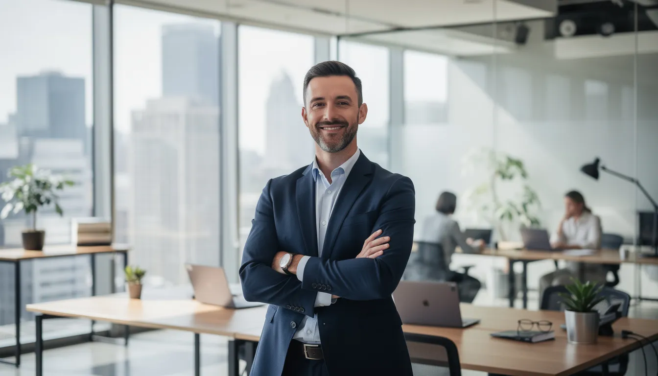 The image depicts a confident professional in a sleek, modern office environment, engaged in work related to email marketing and customer data analysis. This setting reflects a commitment to professional growth and expertise, essential for e-commerce professionals pursuing Klaviyo product certification and enhancing their skills in audience segmentation and campaign strategies.