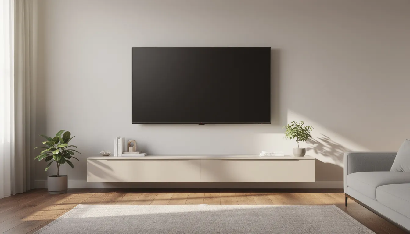A modern flat-screen television is elegantly mounted on a living room wall, showcasing clean and organized cable management for a sleek appearance. This setup highlights the importance of professional dstv installation services for an optimal entertainment system experience.