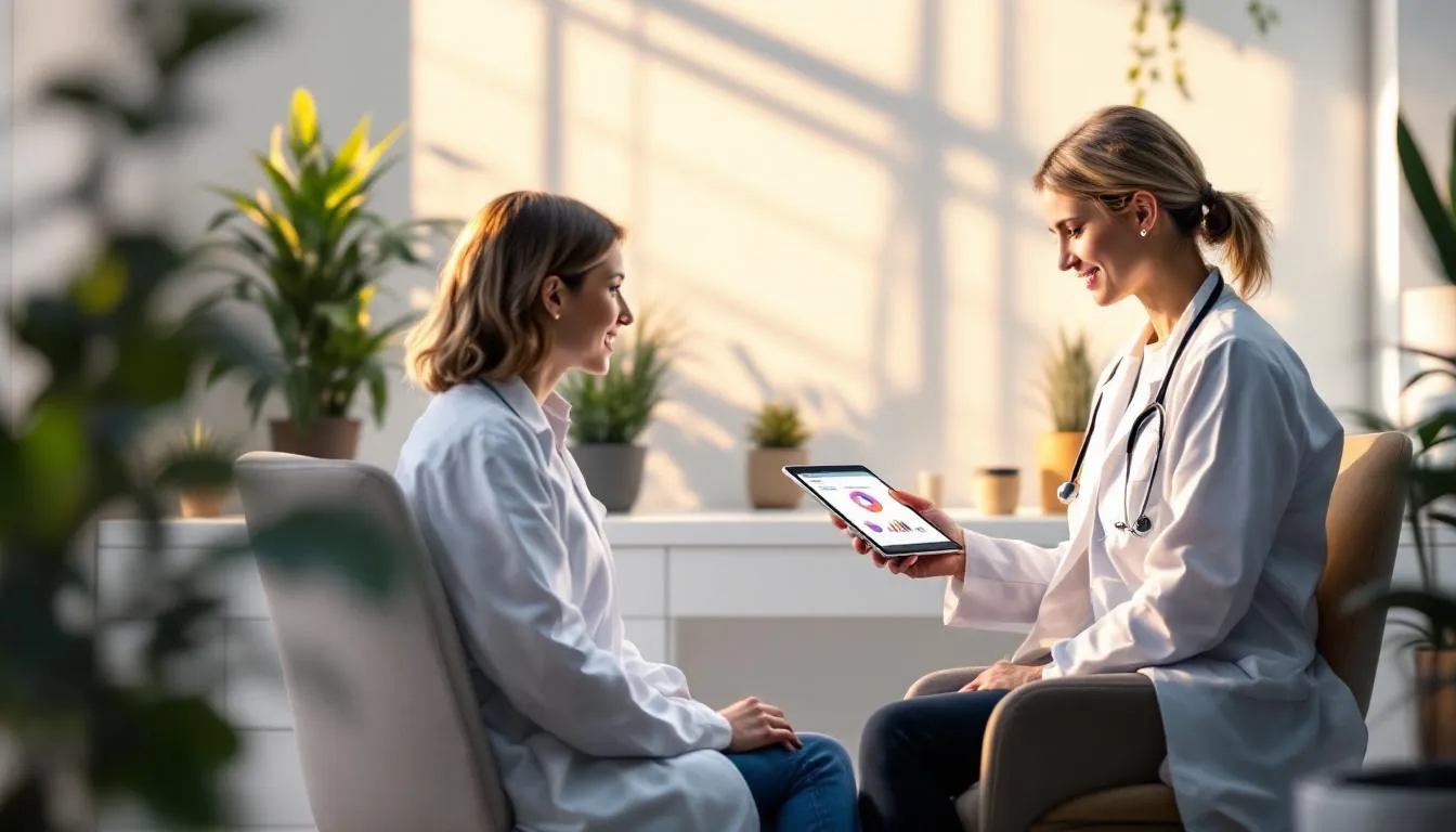 A healthcare professional discussing supplement safety with a patient.