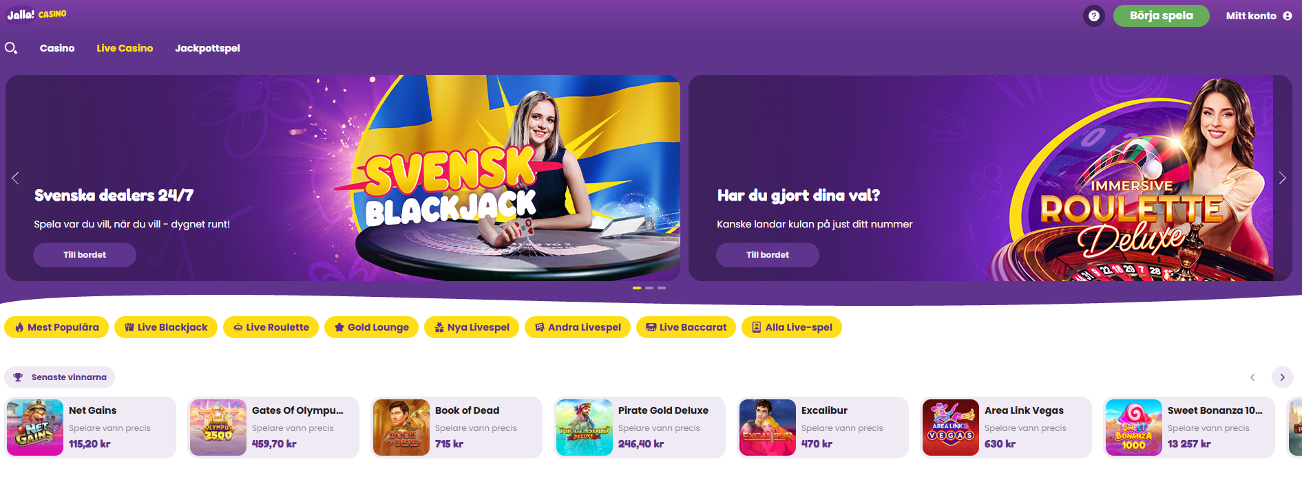 Jalla Live Casino – över 200 livespel