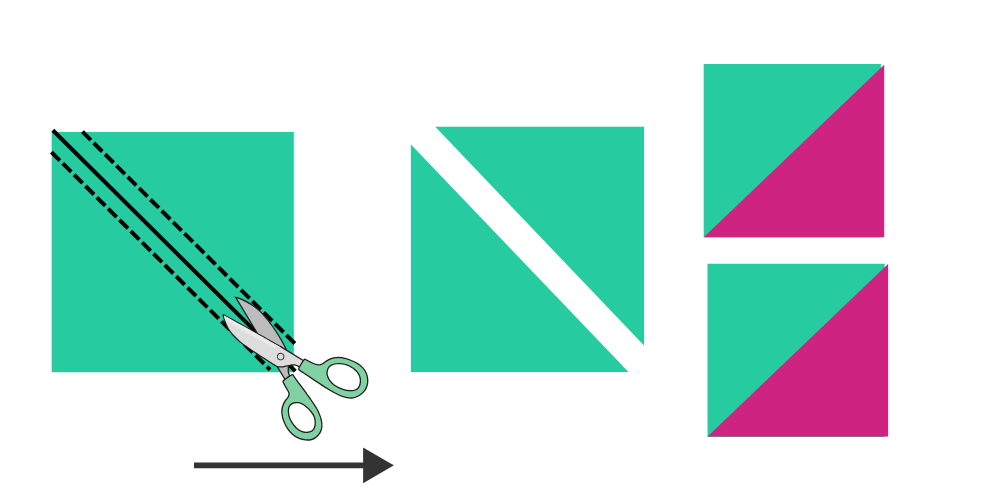 HST Diagram Steps 4 - 6 How to make half square triangles.