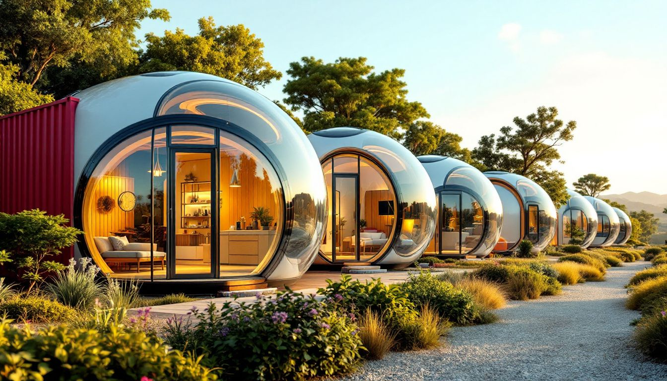 Different types of container homes displayed together.