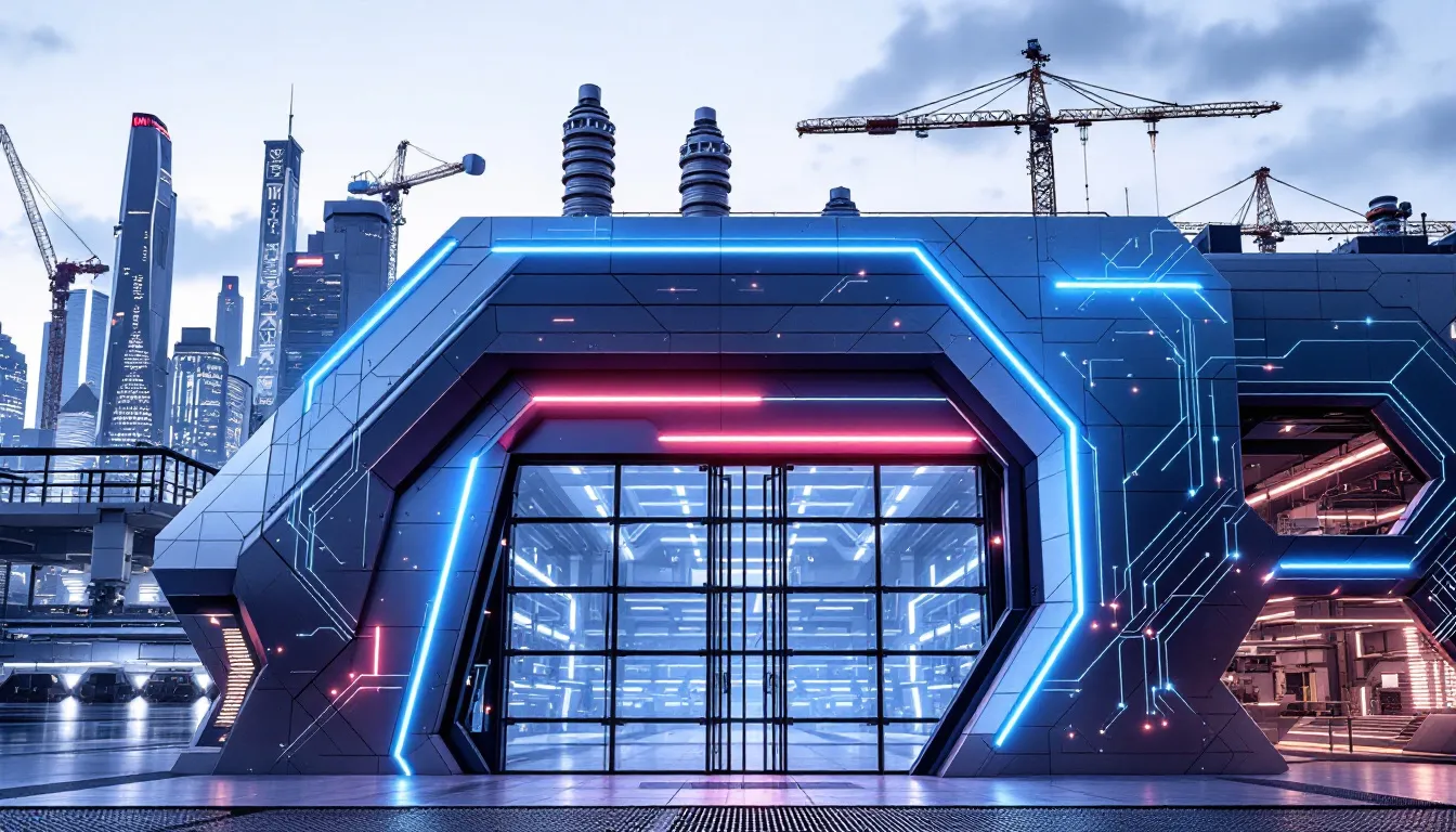 A modern manufacturing facility utilizing industrial AI technologies.