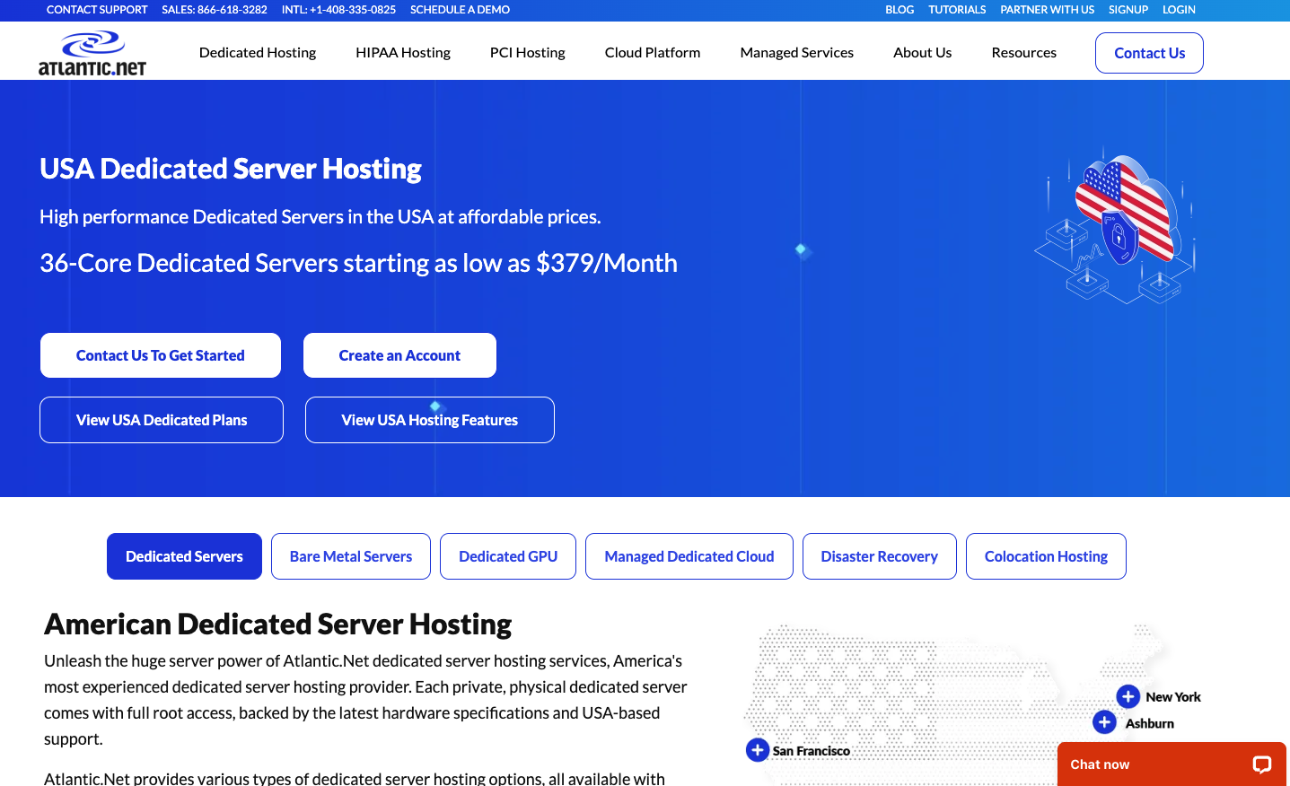 Atlantic.net unmetered dedicated server pricing and configuration page