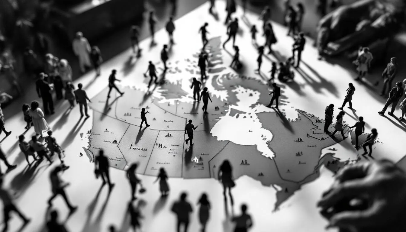 Settlement patterns of immigrants in Canada depicted through a map.