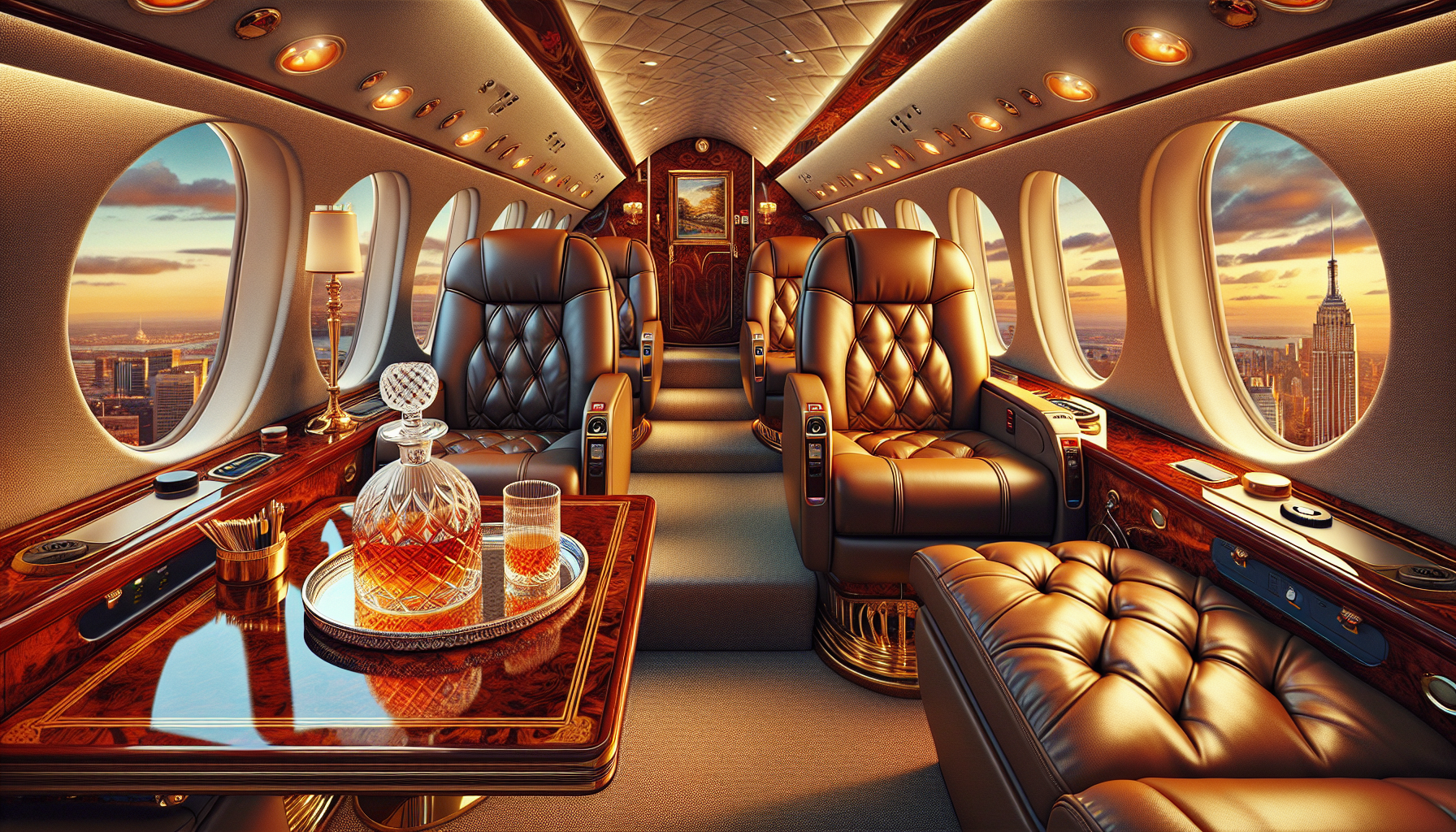 Luxurious interior of a private jet