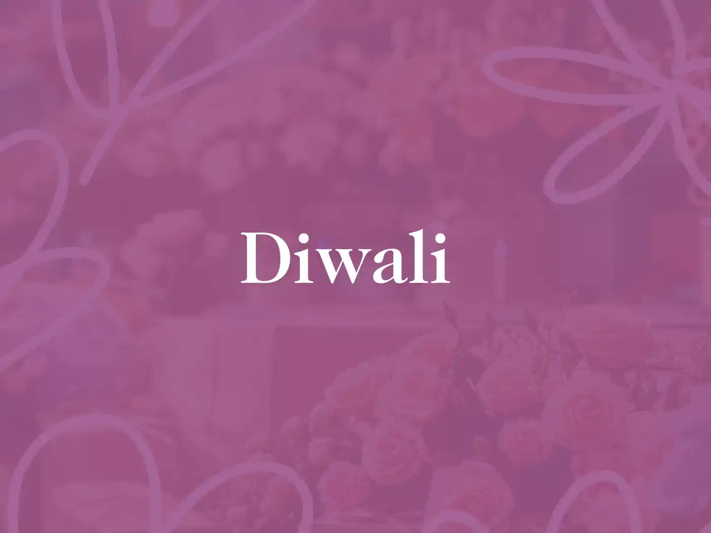 Purple featuring elegant floral patterns and the word 'Diwali' prominently displayed, perfect for festive wishes. Diwali. Delivered with Heart by Fabulous Flowers and Gifts for Diwali celebrated."