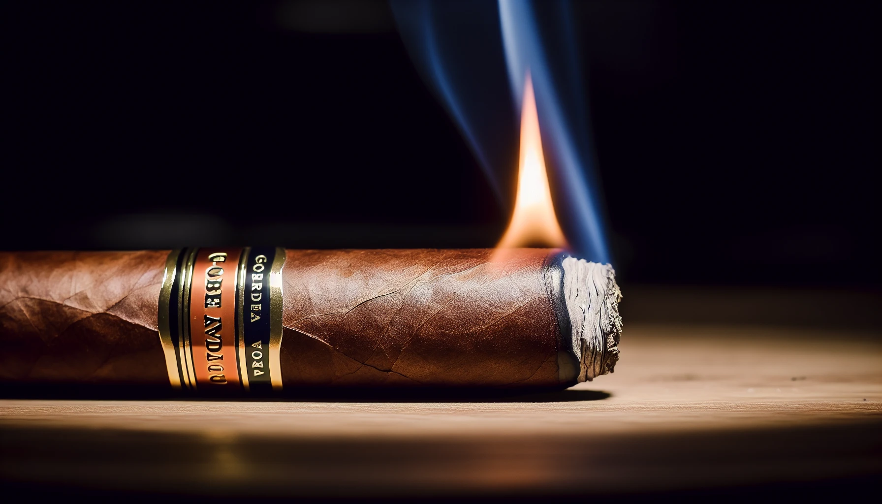 Even burn line of a lit New World Gobernador Toro cigar