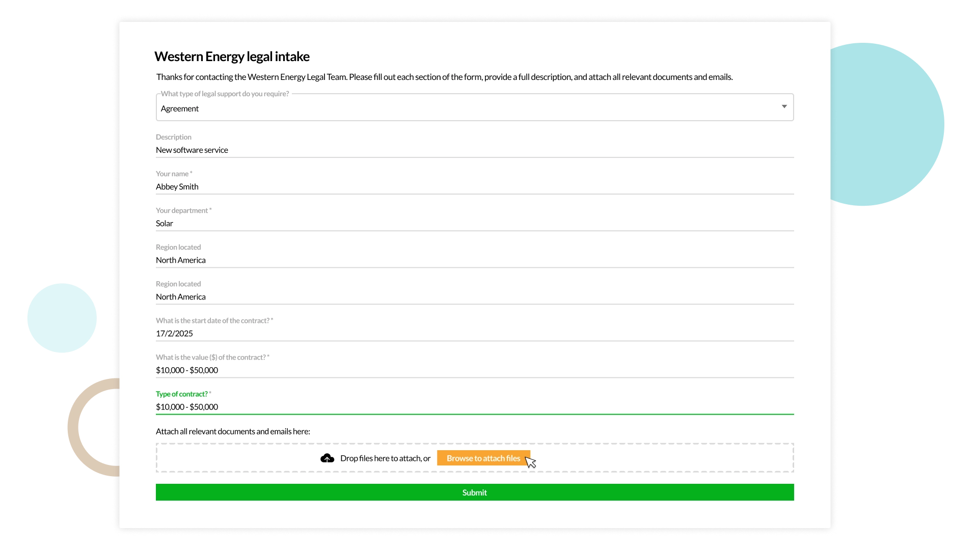 Screenshot of Dazychain intake form