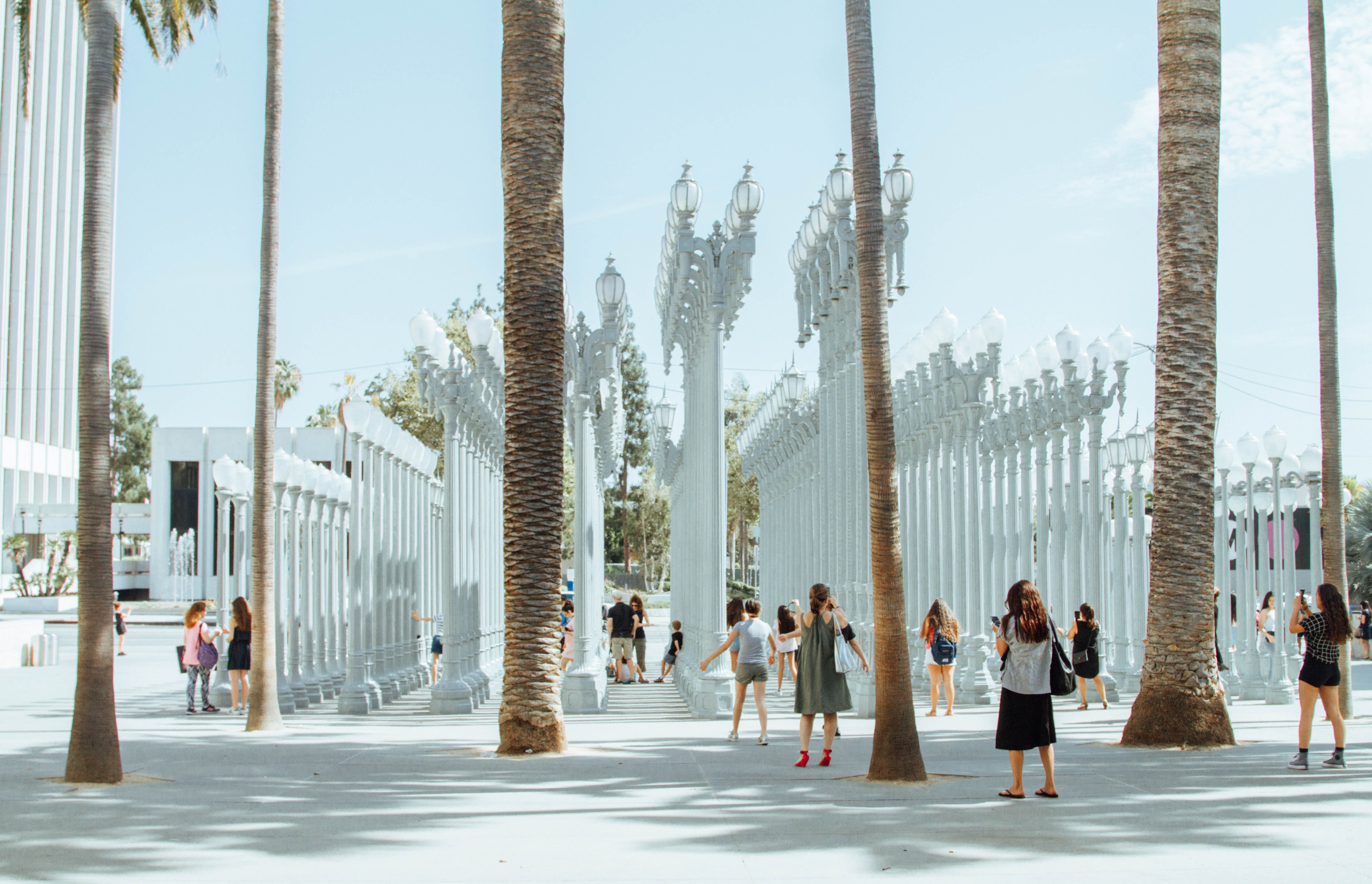 LACMA Urban Light display in Los Angeles. Photo by Joe Byrnes