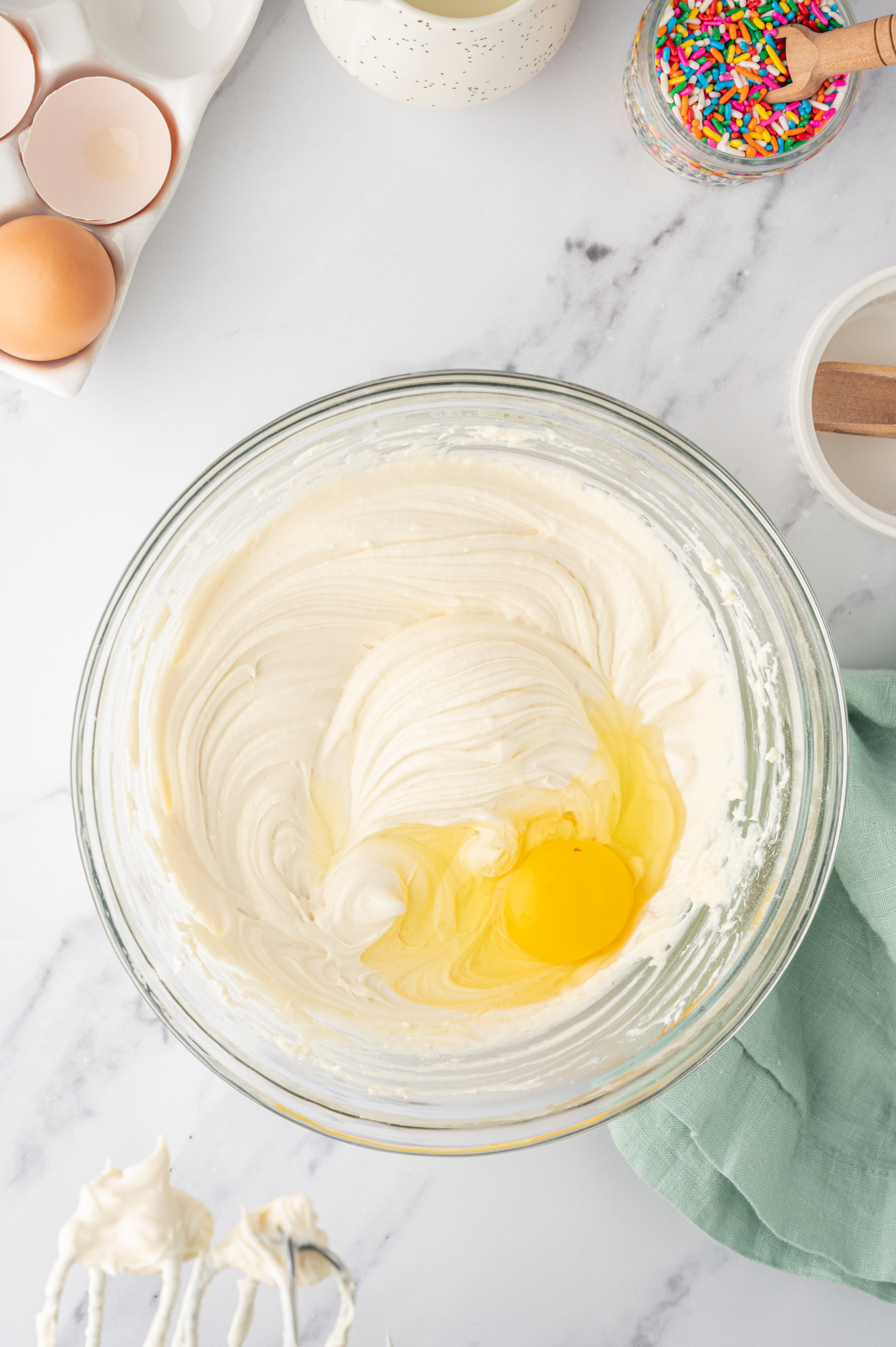 egg added to cream cheese mixture 