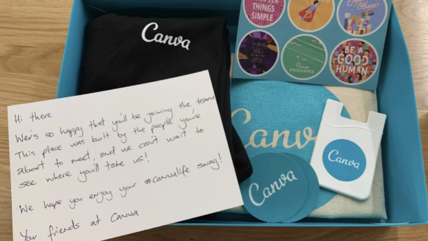 Welcome box dla pracownika: jak go personalizować? (przykład prezentu dla pracowników Canvy) I Blog Gamfi
