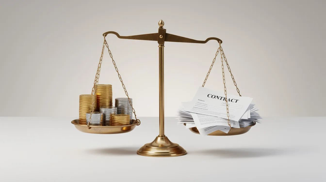 80f625d9 2f27 44ec 8eba f67430a6ca02 The image features a balance scale positioned against a clean background, with a stack of coins on one side and a collection of financial documents on the other. This visual symbolizes the weighing of financial aspects, such as business loans and the eligibility criteria for mudra loans, highlighting the importance of cash flow and proper documentation for small enterprises.