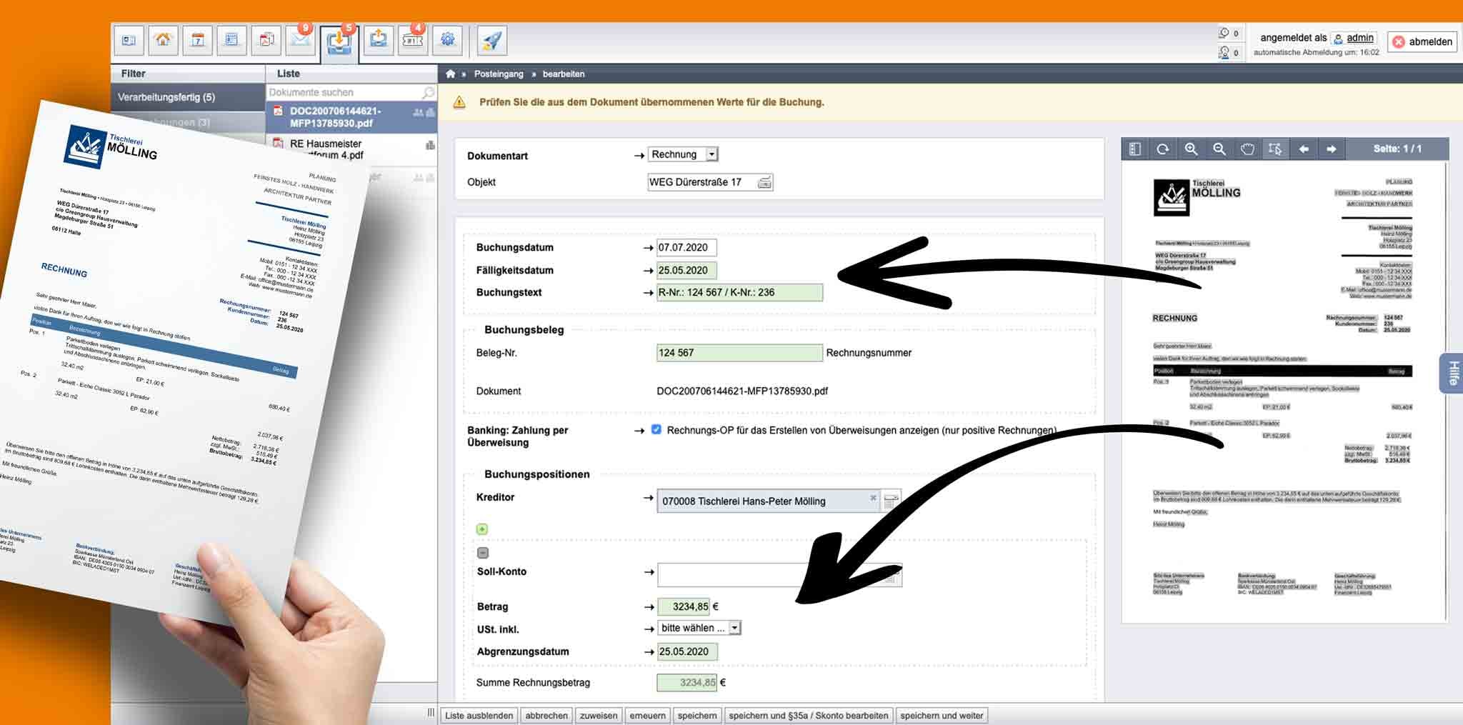 Immoware24: Automatischer Upload & Erkennung gescannter Dokumente