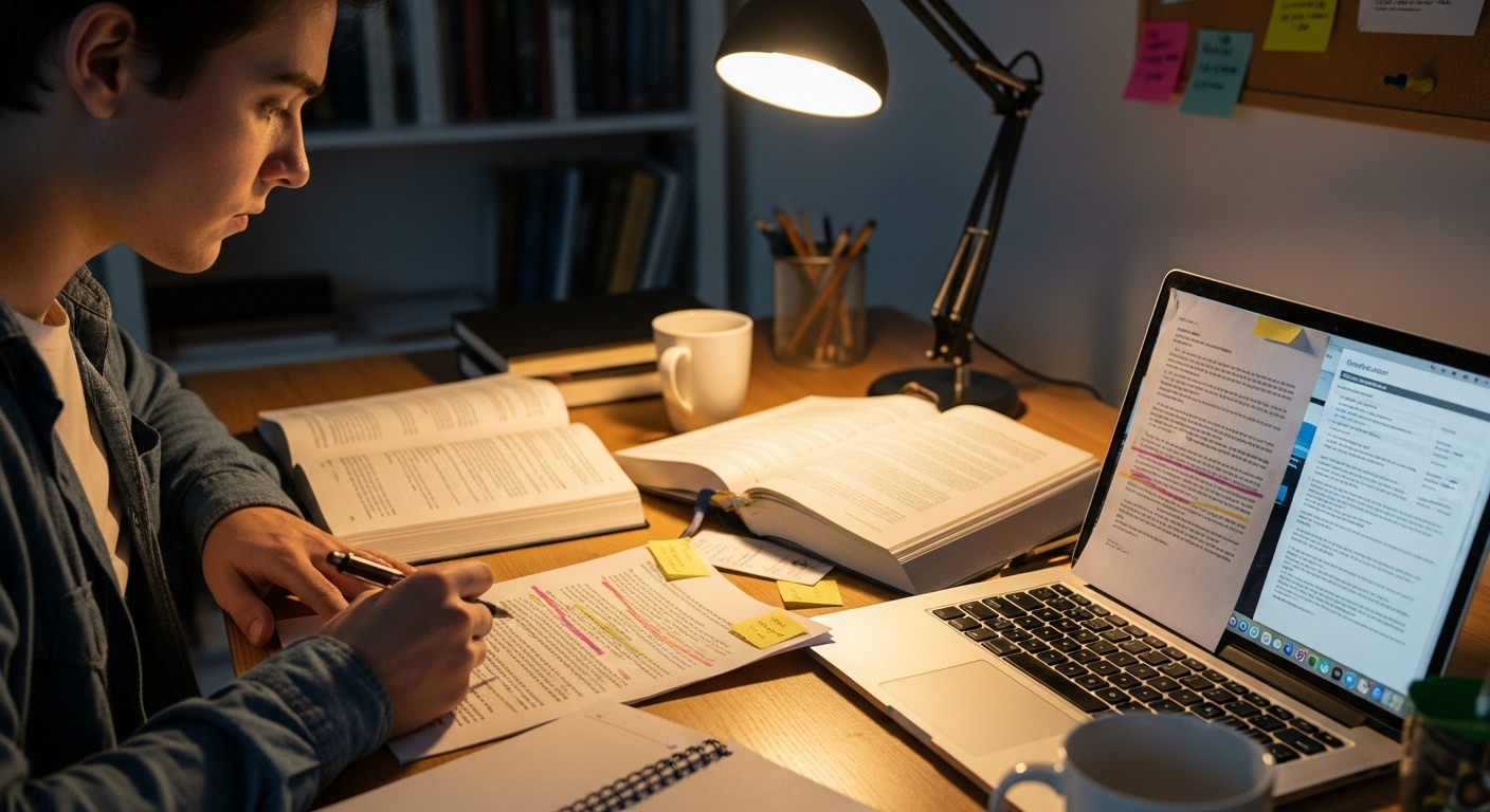 Student revising academic work using detailed formative feedback instead of relying only on a final grade