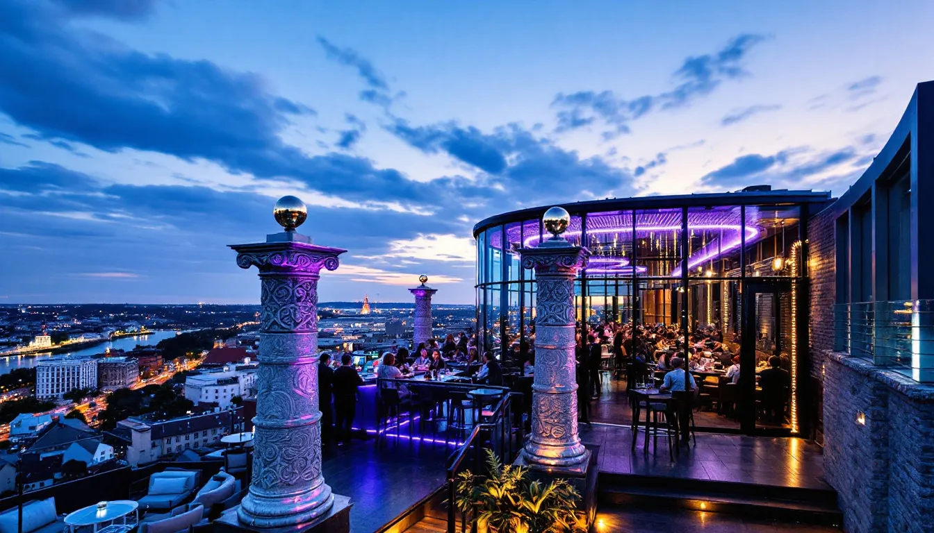 Sky Bar & Restaurant med en fantastisk udsigt over Bratislava, perfekt til at nyde drinks og mad.