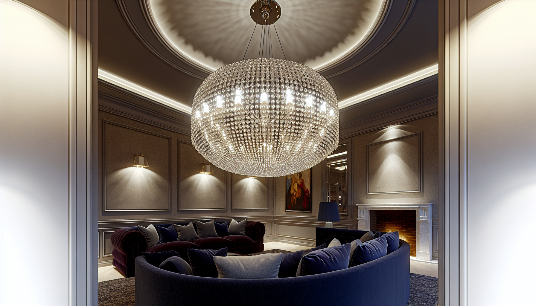 Opulent light pendant as a focal point in luxury living room