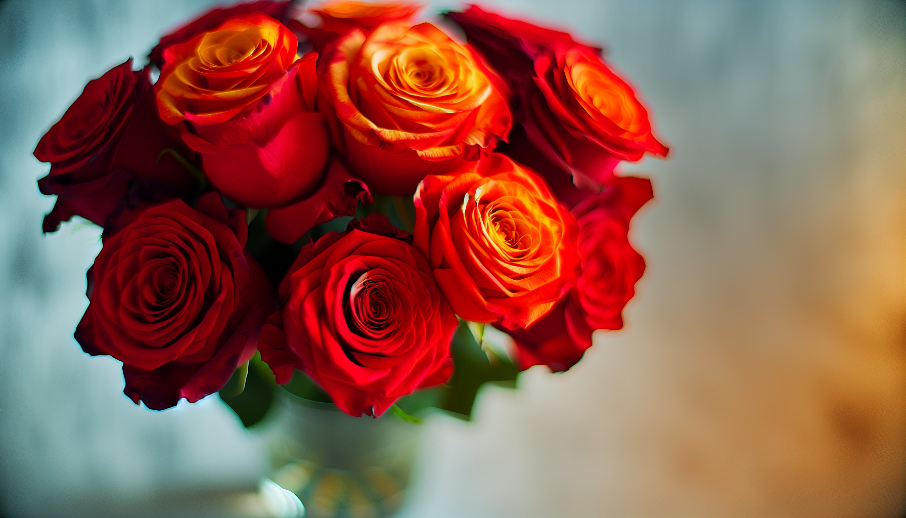 Beautiful bouquet of red and orange roses
