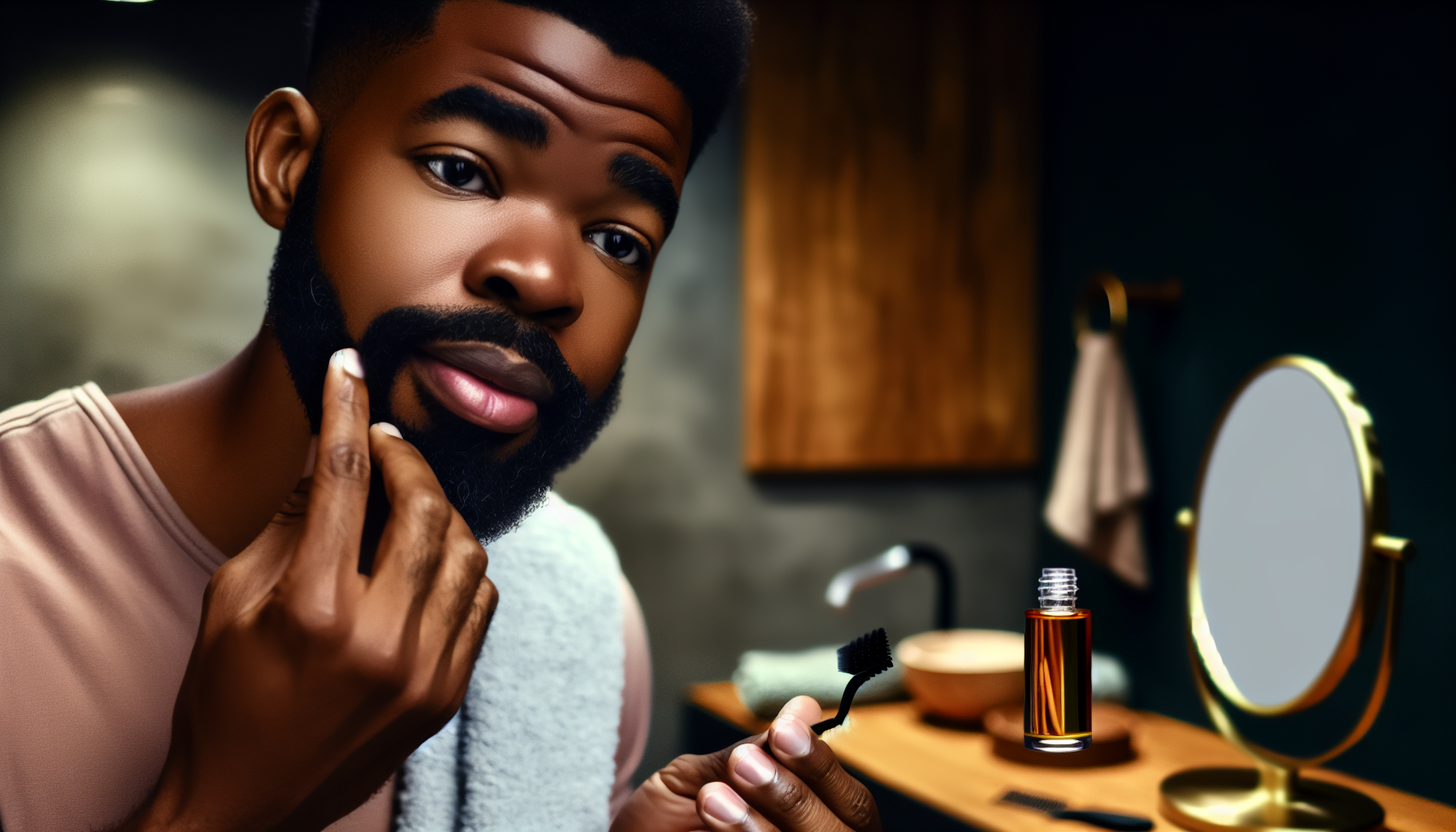 A man applying beard oil to his facial hair