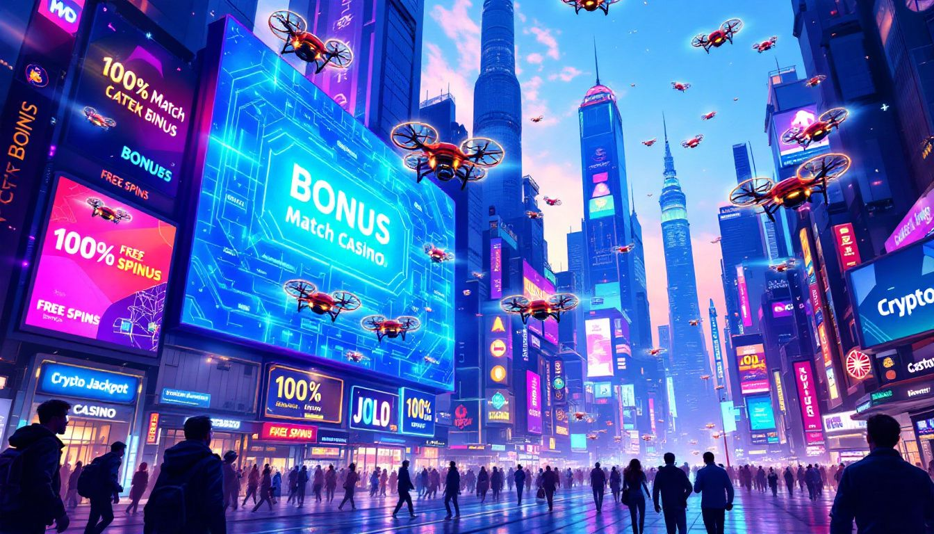 An illustration of various crypto casino bonuses and promotions.