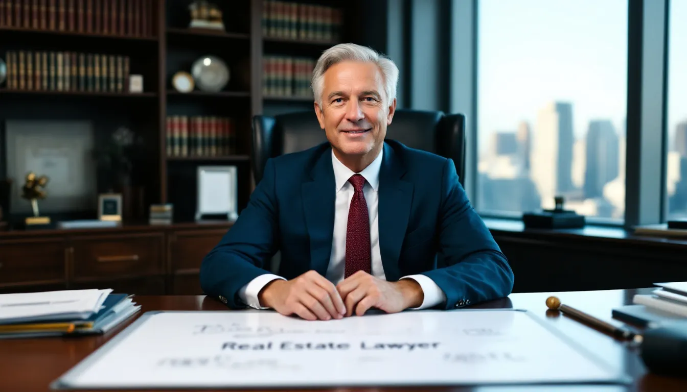 A professional real estate lawyer is seen consulting with clients about real estate transactions, reviewing legal documents, and providing legal guidance on property sales and purchases. The scene emphasizes the importance of hiring an experienced real estate attorney to navigate legal issues related to real estate contracts and ensure compliance with local laws.