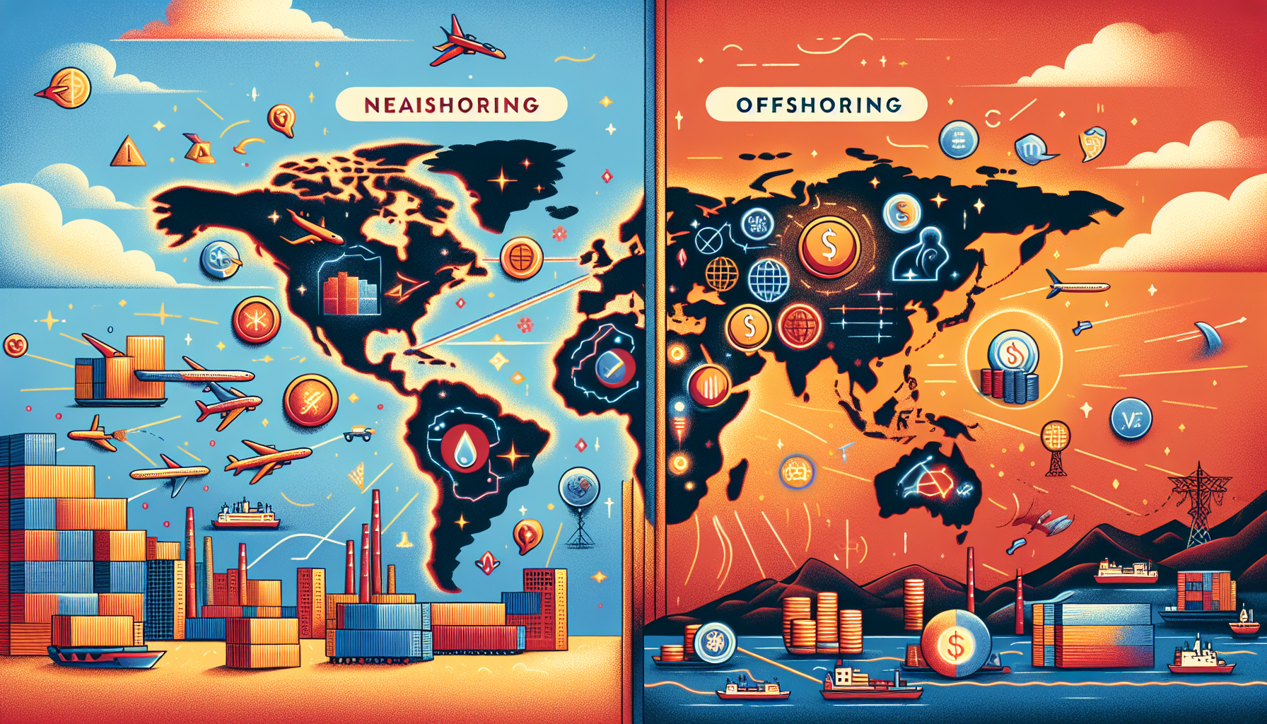 An illustration comparing nearshoring and offshoring, highlighting their differences.