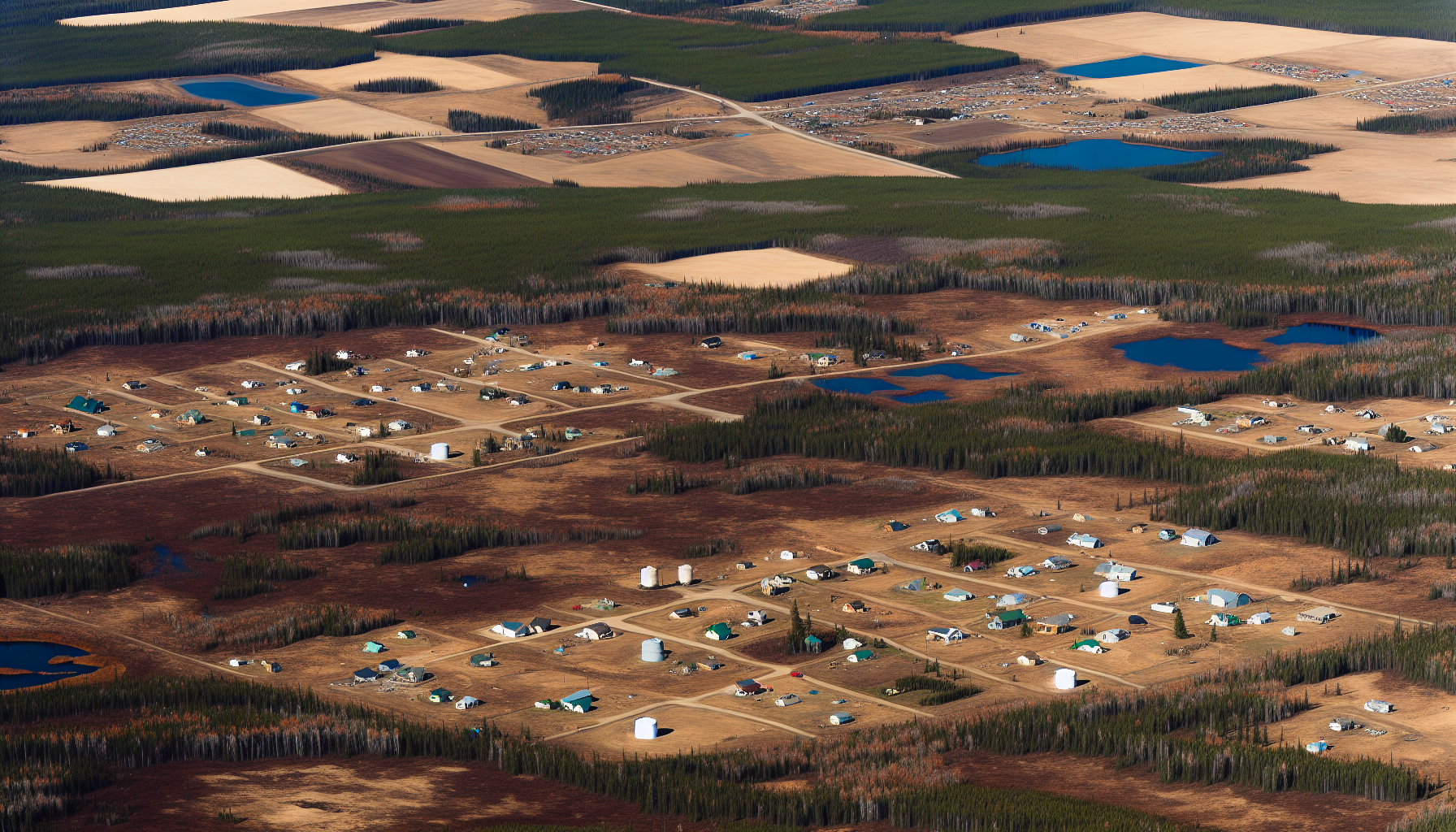 Aerial view of rural area in Alberta with septic systems
