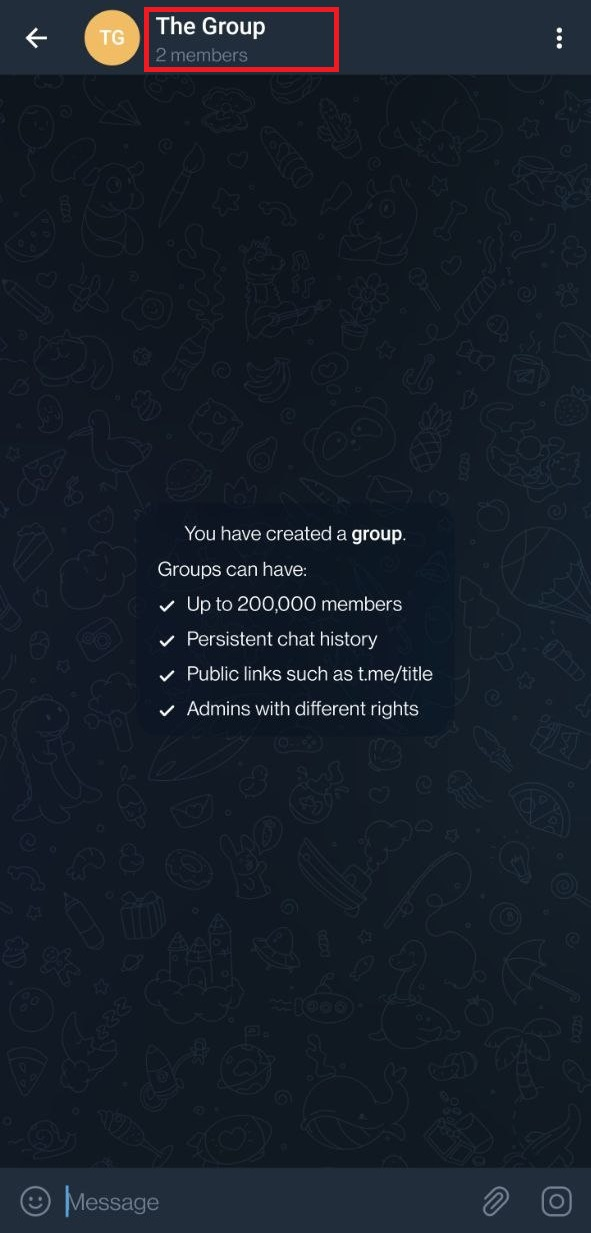 Group header on a Telegram group